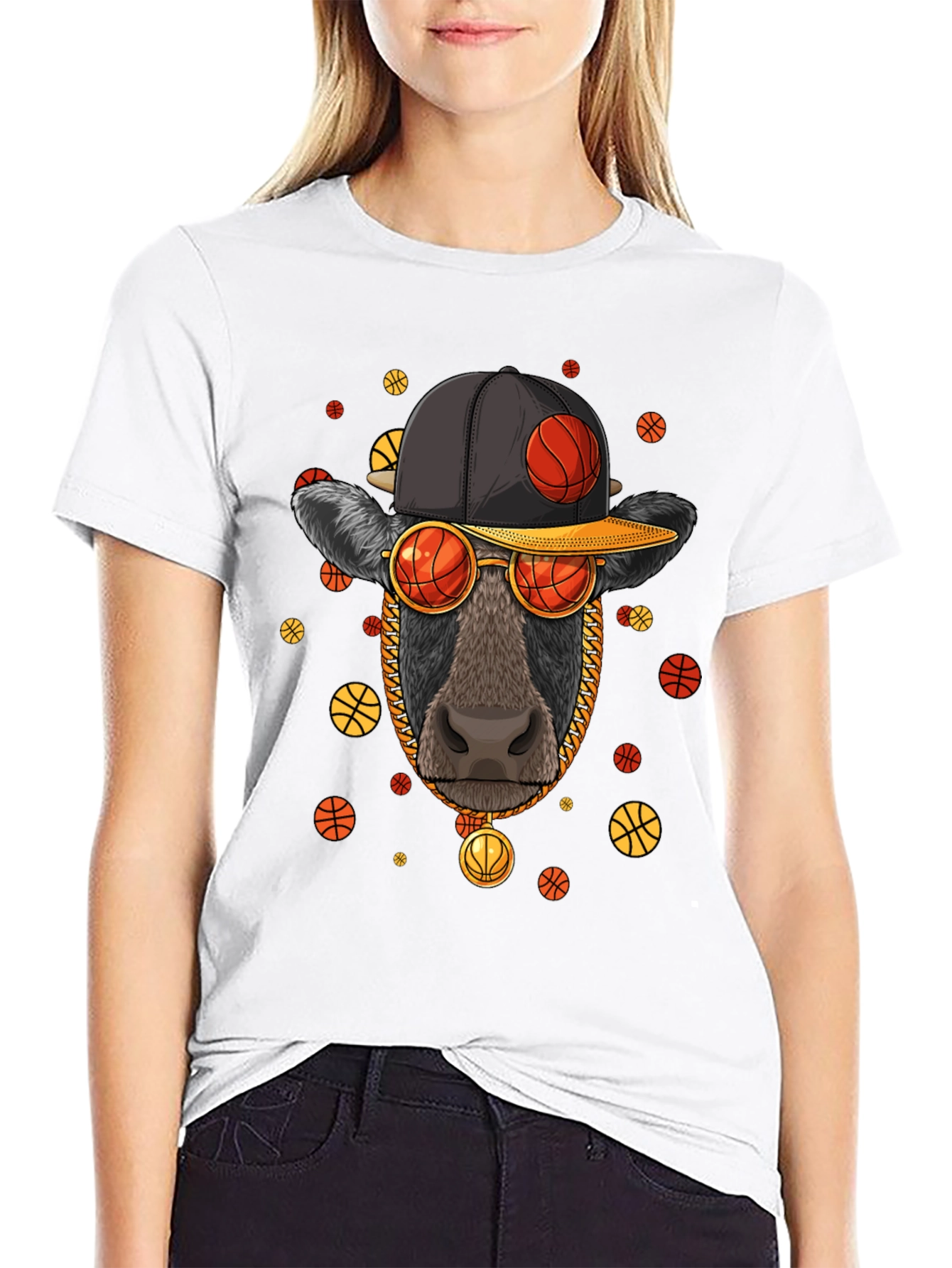 Basketball Cow Graphic T-Shirt