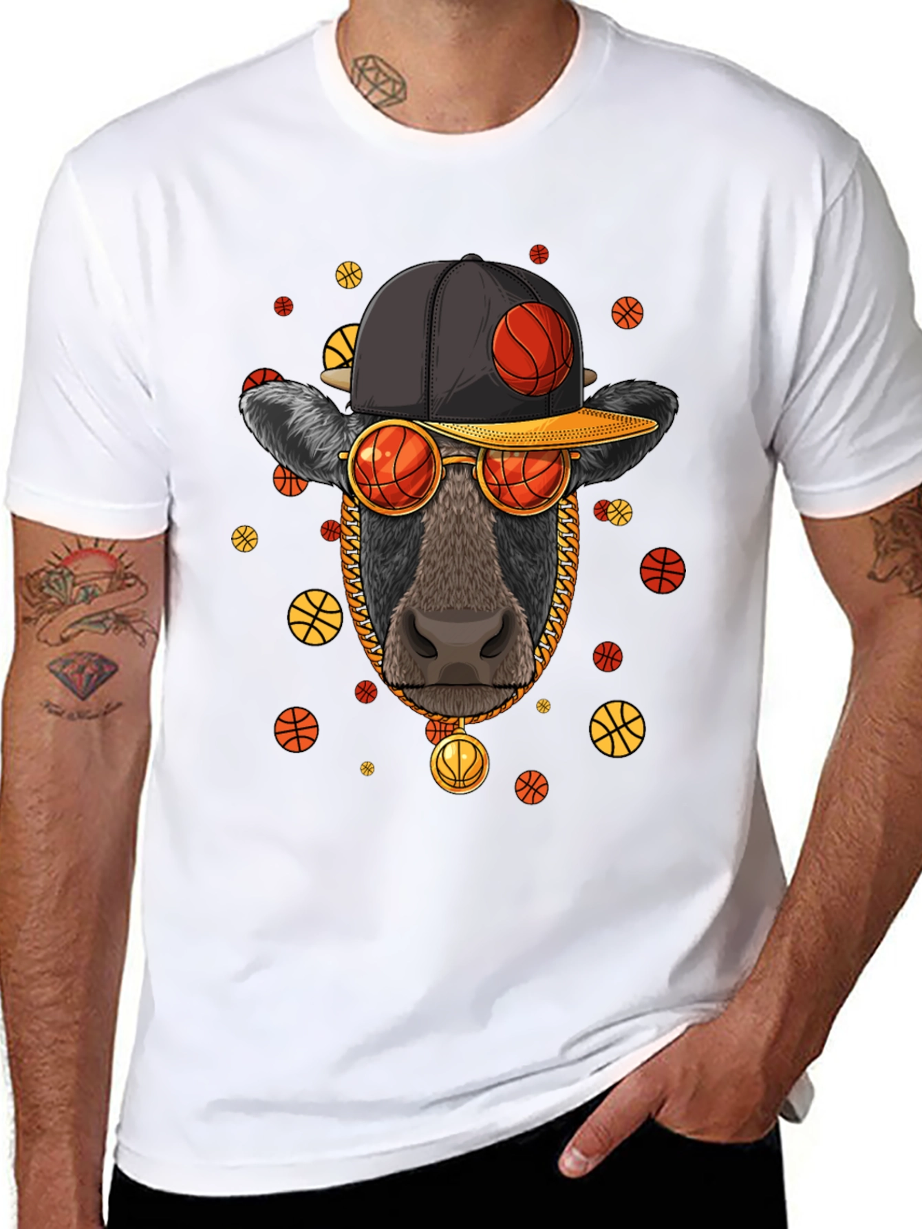 Basketball Cow Graphic T-Shirt