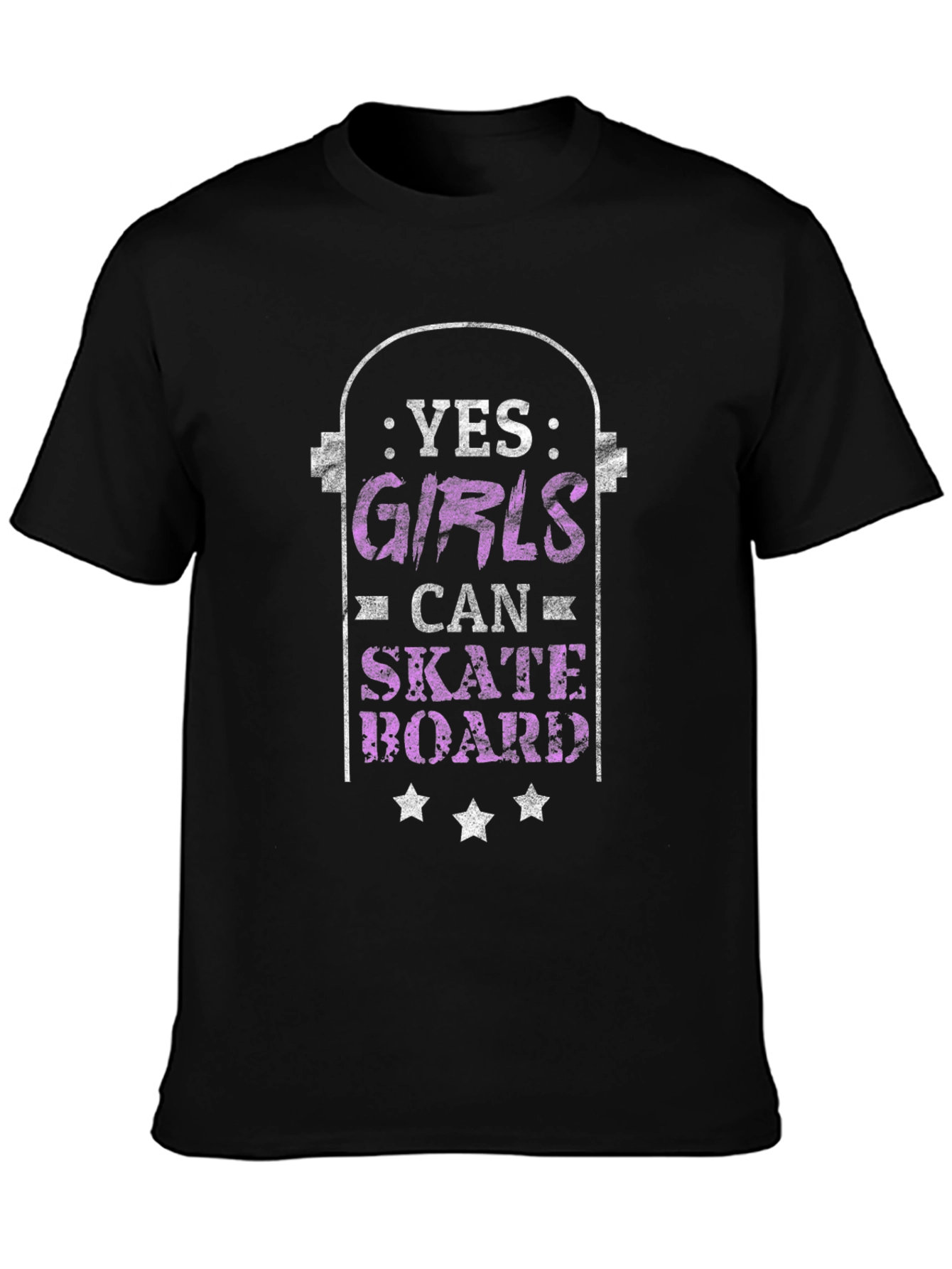 Yes Girls Can Skateboard Black Graphic Tee