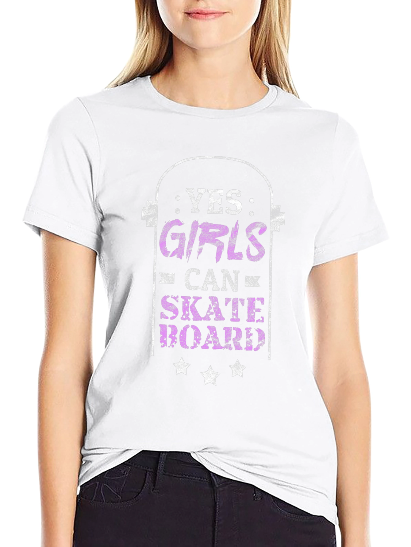 Yes Girls Can Skateboard Black Graphic Tee