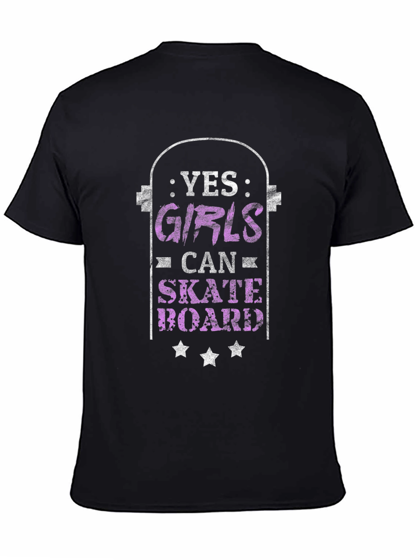 Yes Girls Can Skateboard Black Graphic Tee