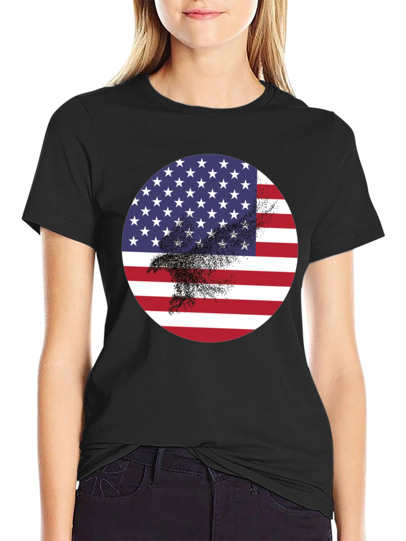 American Flag Eagle Graphic Black T-Shirt