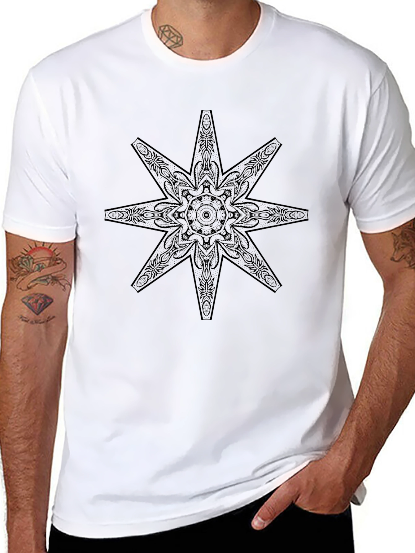 Black Graphic Tee with Star Design