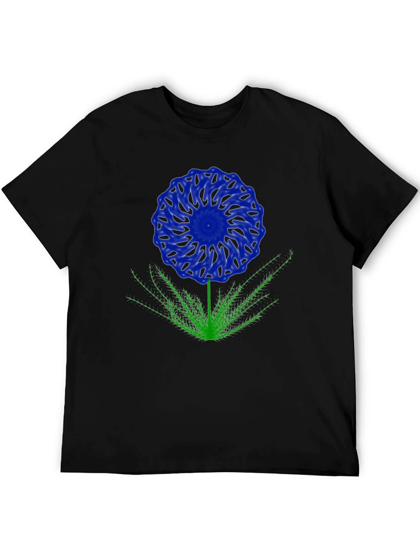 Blue Flower Graphic T-Shirt - Black Cotton Blend