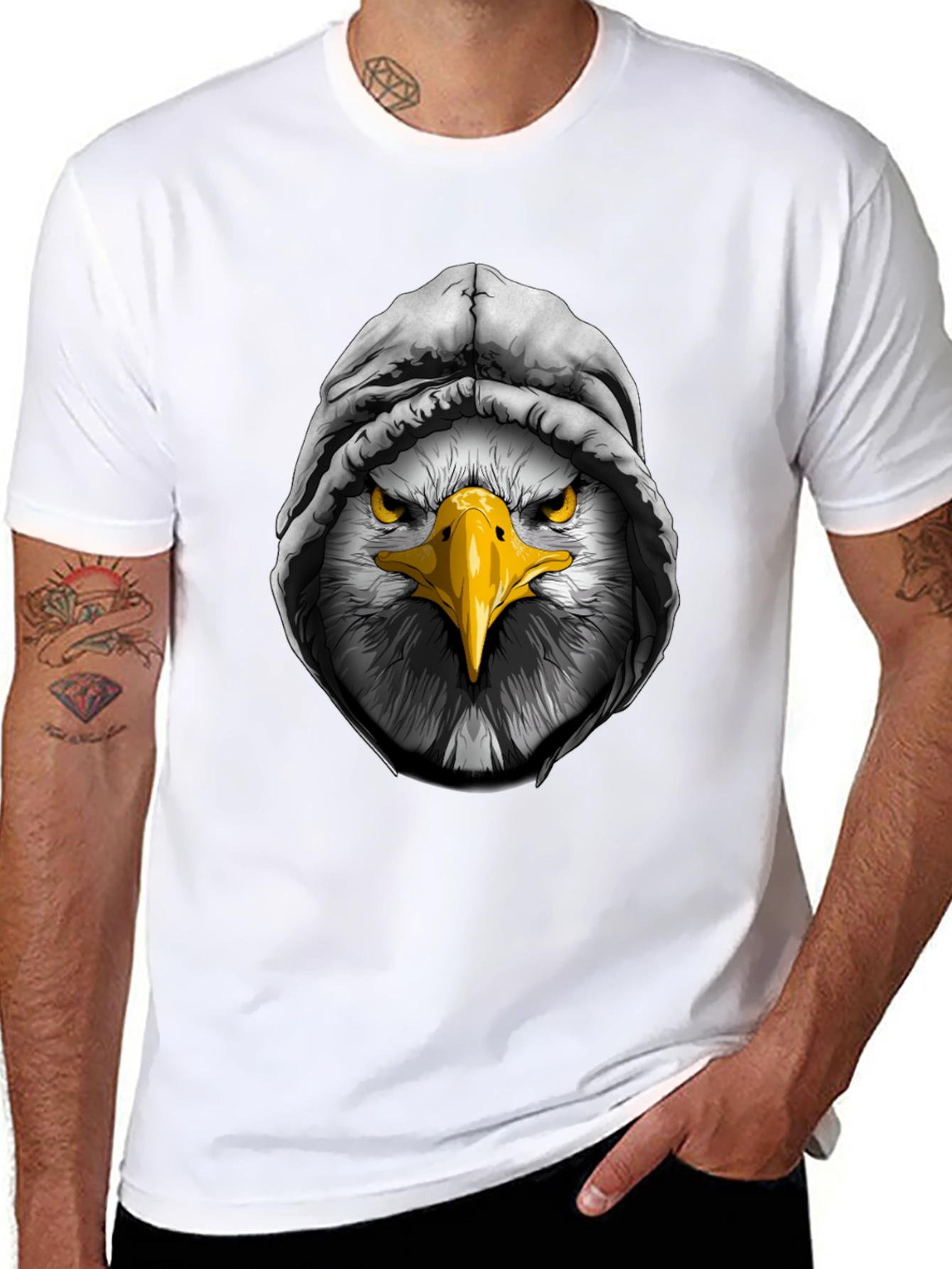 Eagle in Hoodie Graphic Tee - Cool Streetwear
