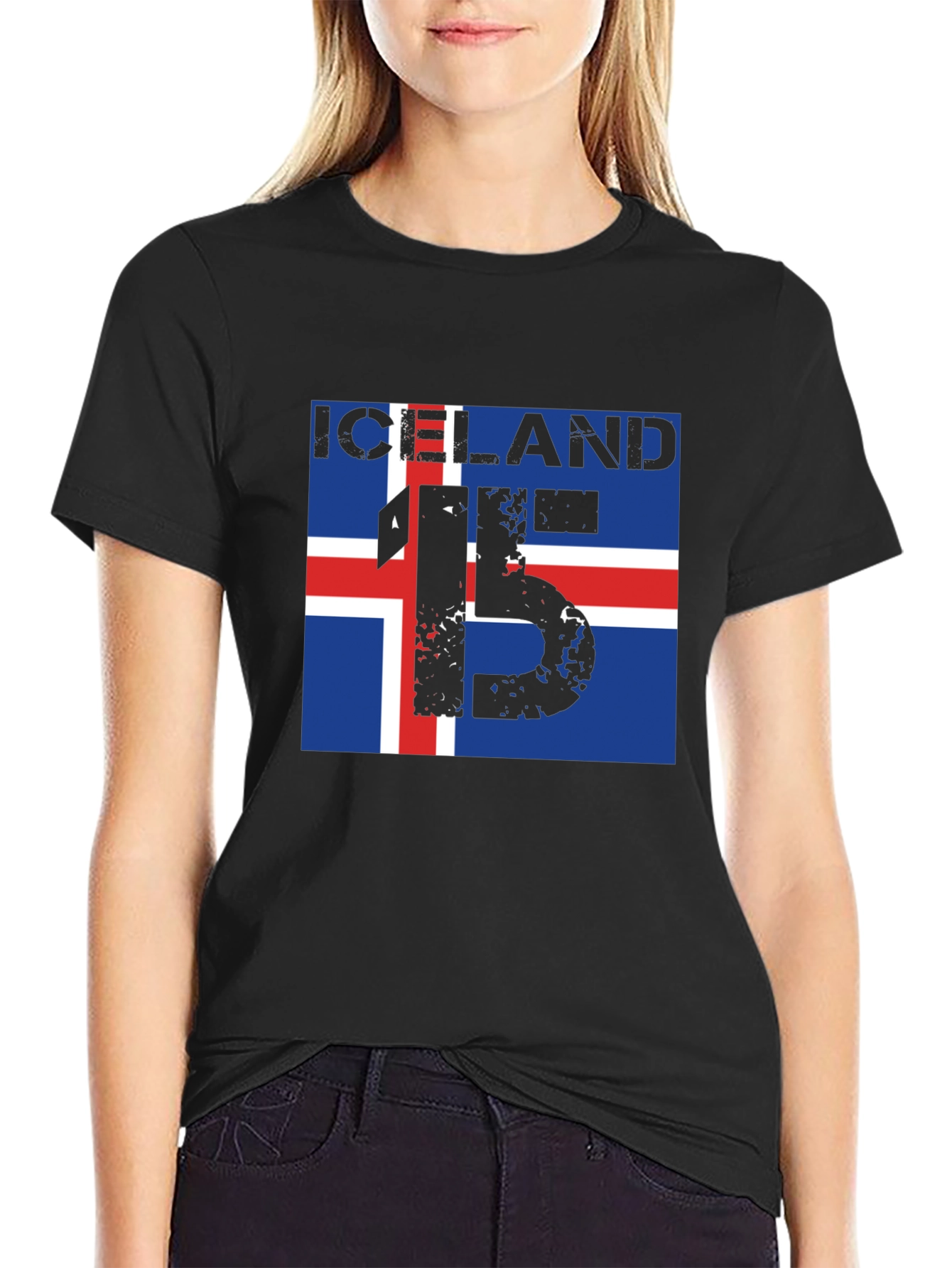 Iceland Flag & 15 Graphic Tee - Black
