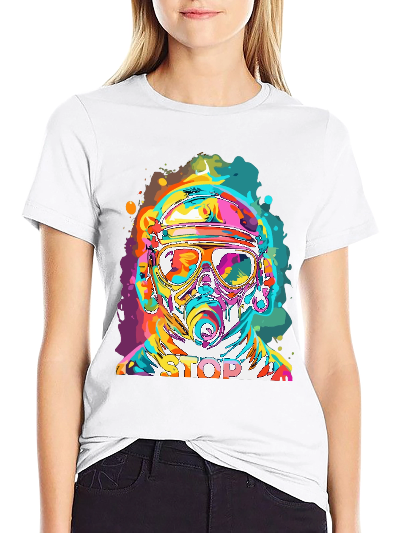Vibrant Stop Graphic Tee - Mens Black Crew Neck