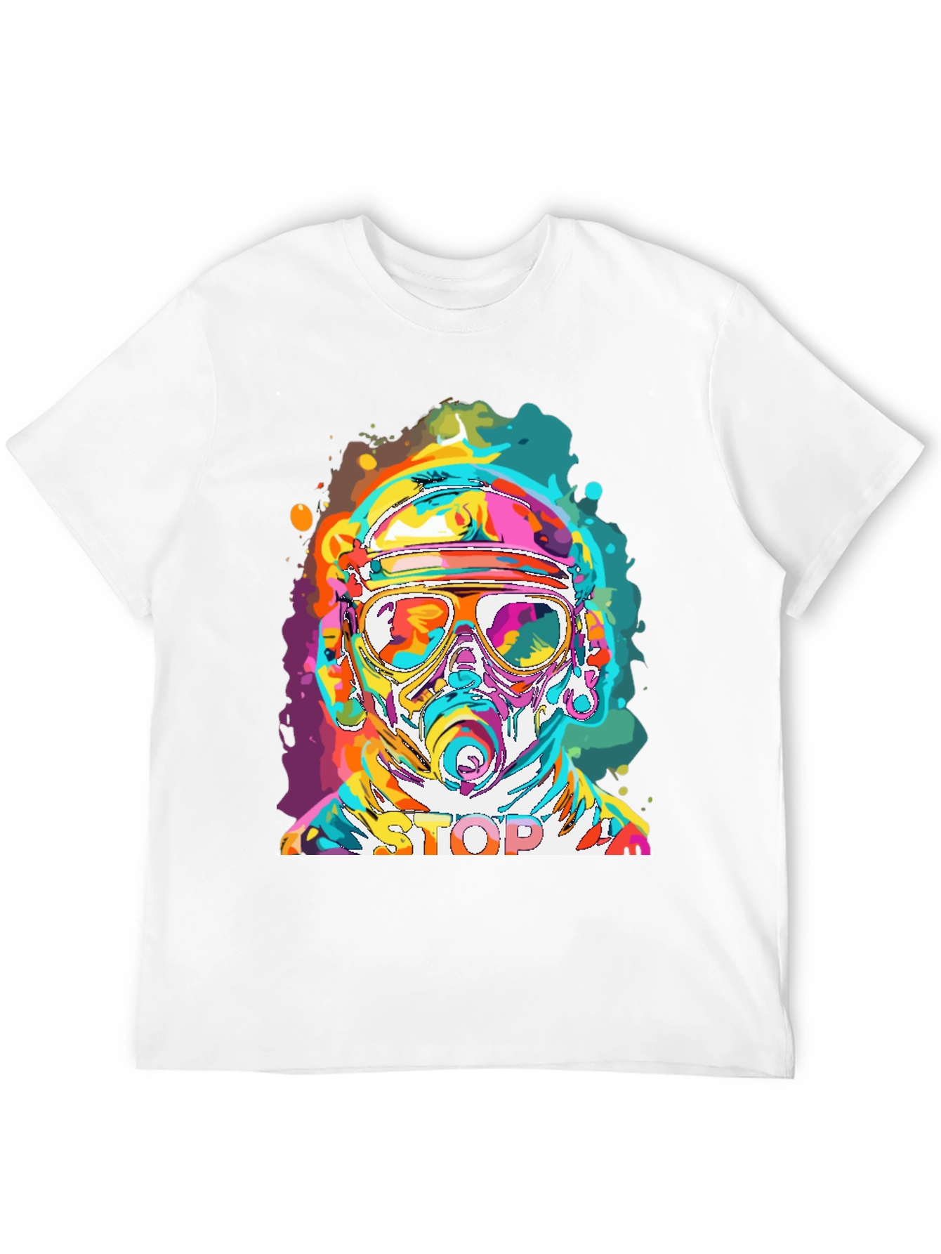 Vibrant Stop Graphic Tee - Mens Black Crew Neck