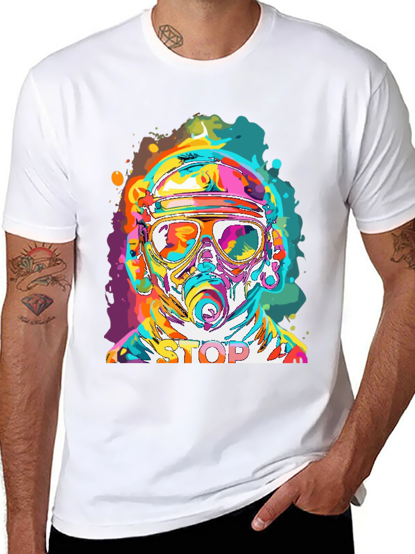 Vibrant Stop Graphic Tee - Mens Black Crew Neck