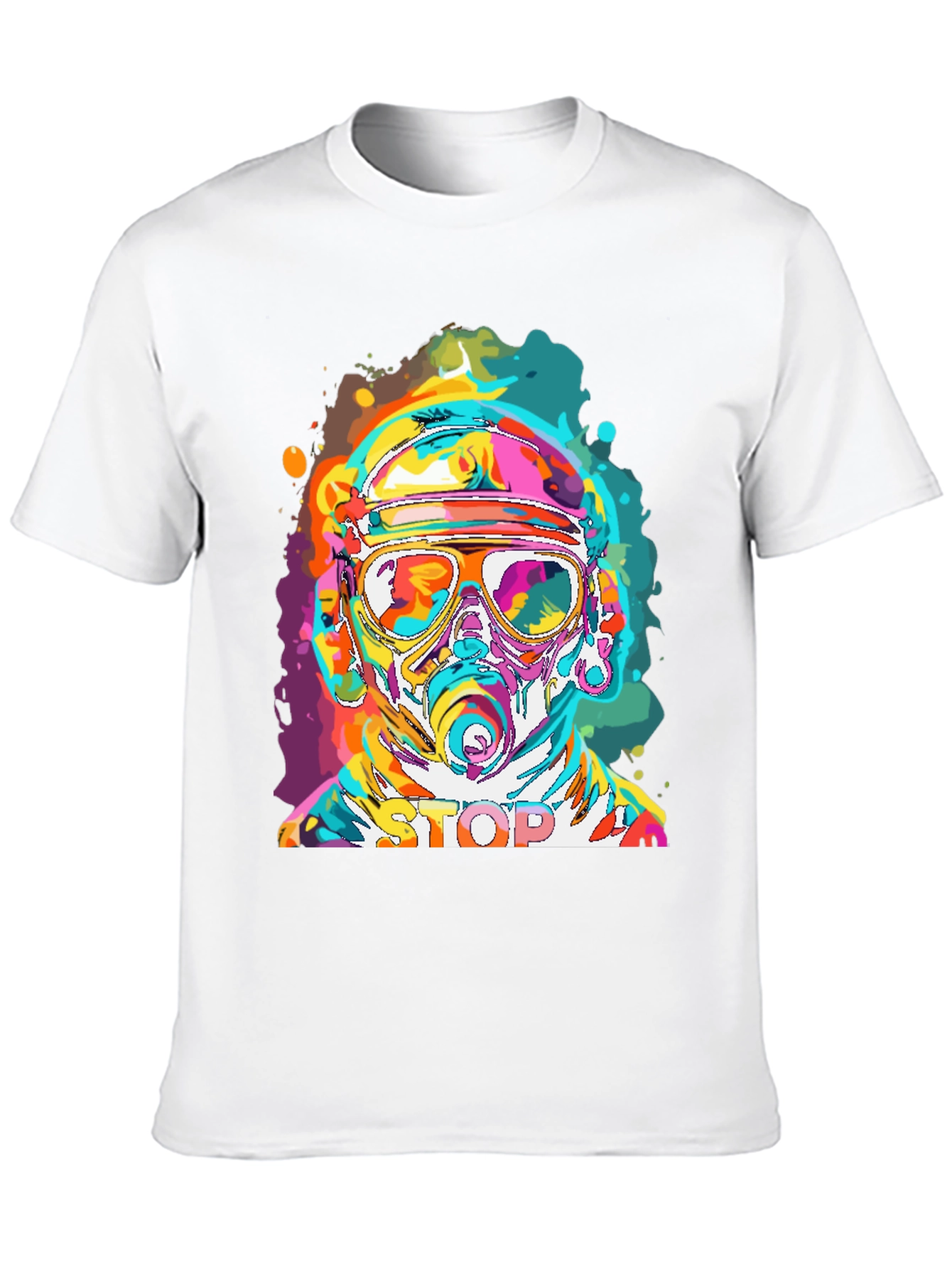 Vibrant Stop Graphic Tee - Mens Black Crew Neck