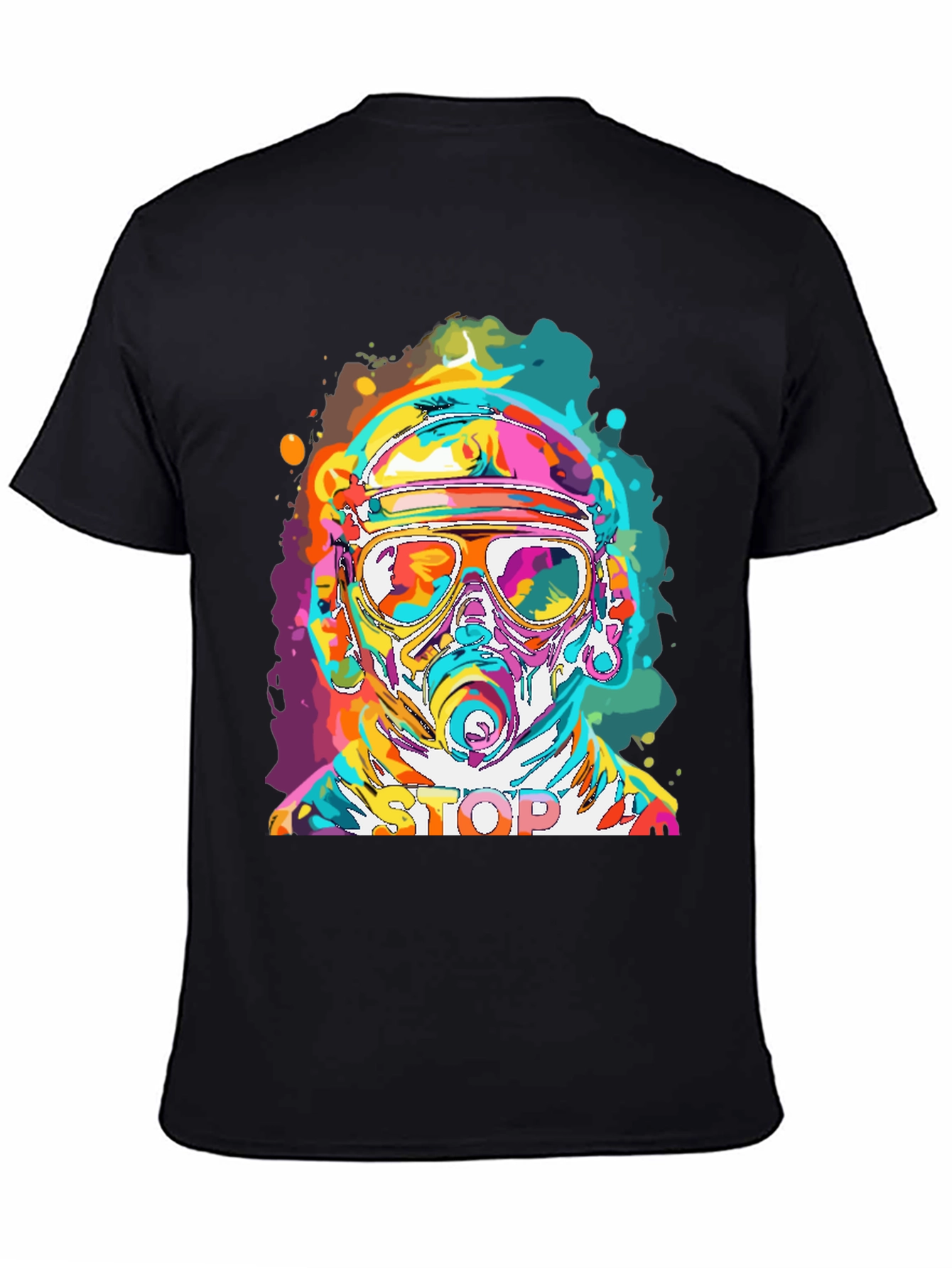 Vibrant Stop Graphic Tee - Mens Black Crew Neck