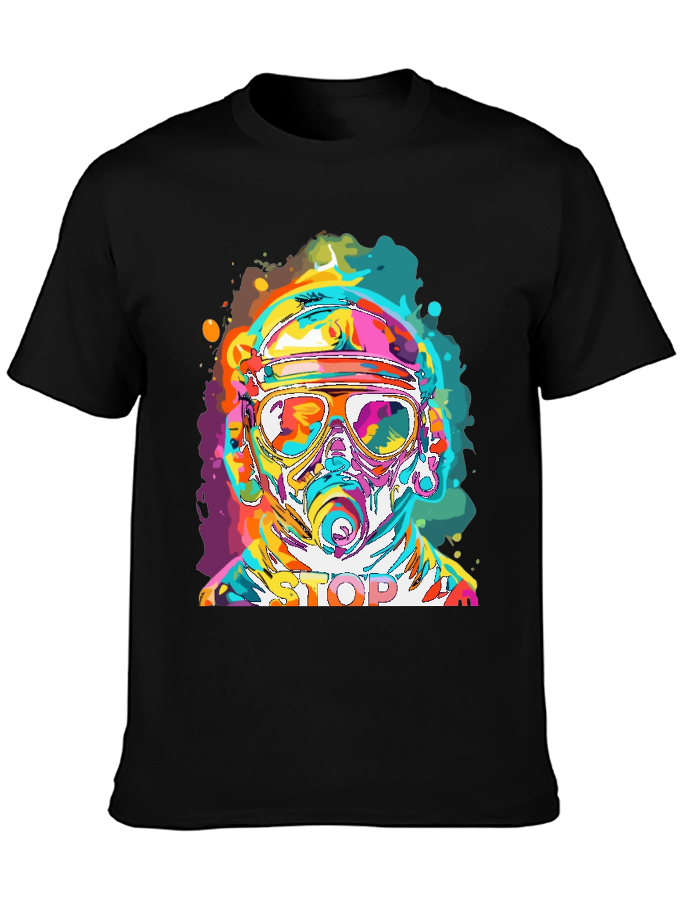 Vibrant Stop Graphic Tee - Mens Black Crew Neck