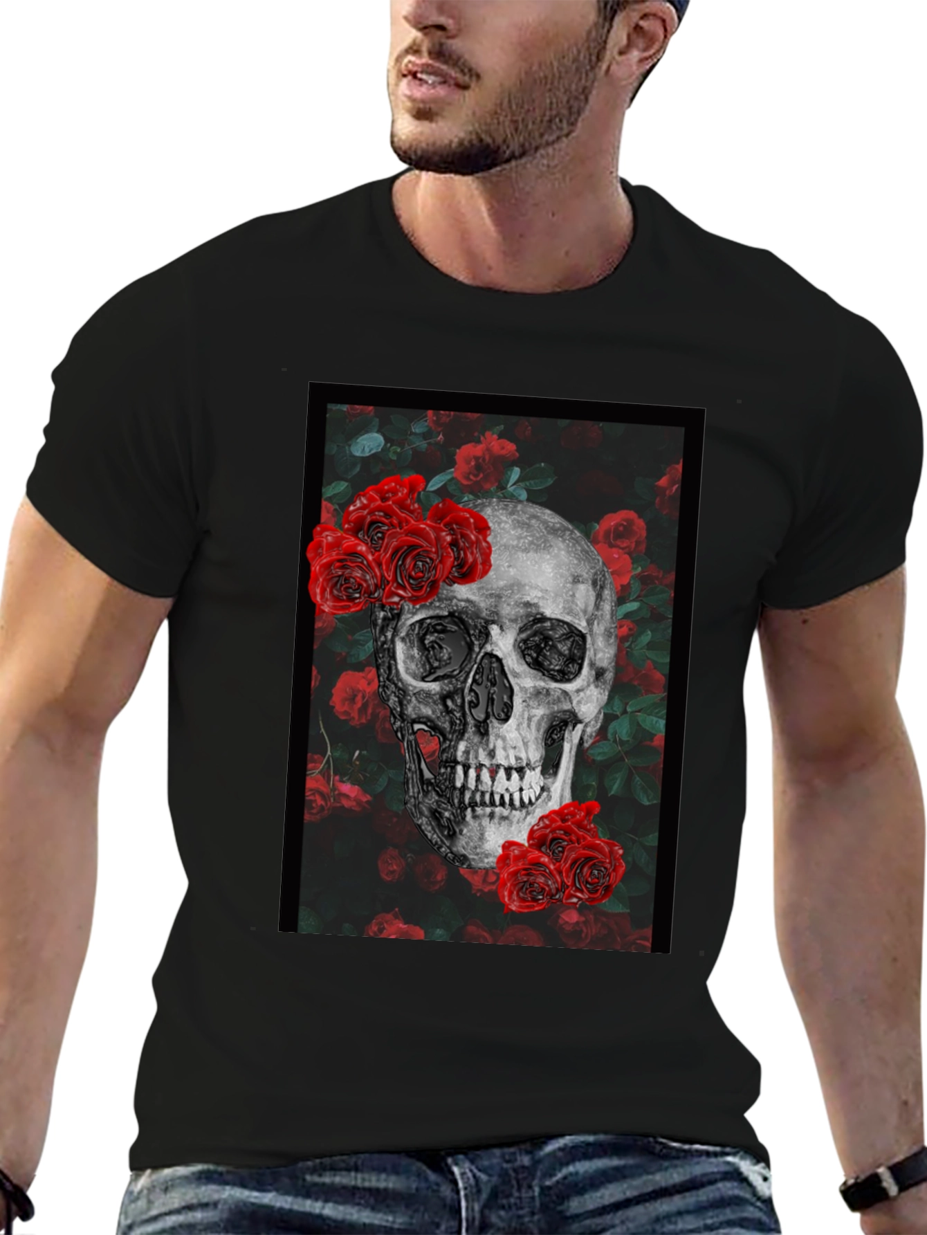 Skull & Roses Graphic Tee - Edgy Fashion