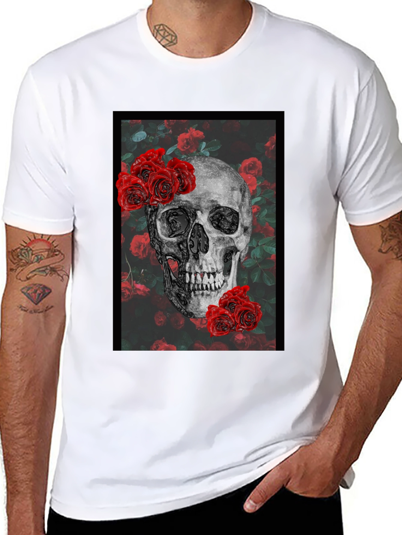 Skull & Roses Graphic Tee - Edgy Fashion