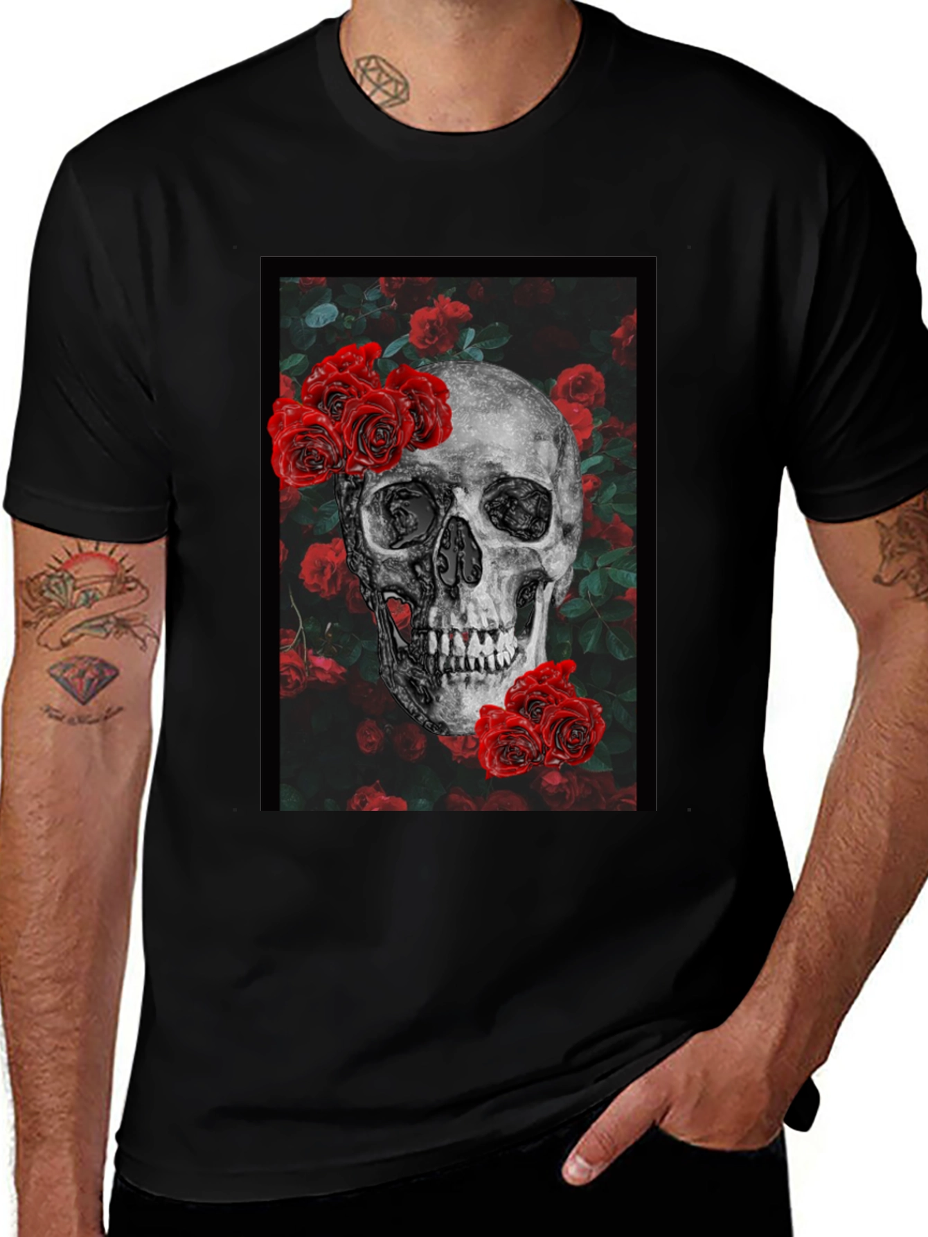 Skull & Roses Graphic Tee - Edgy Fashion