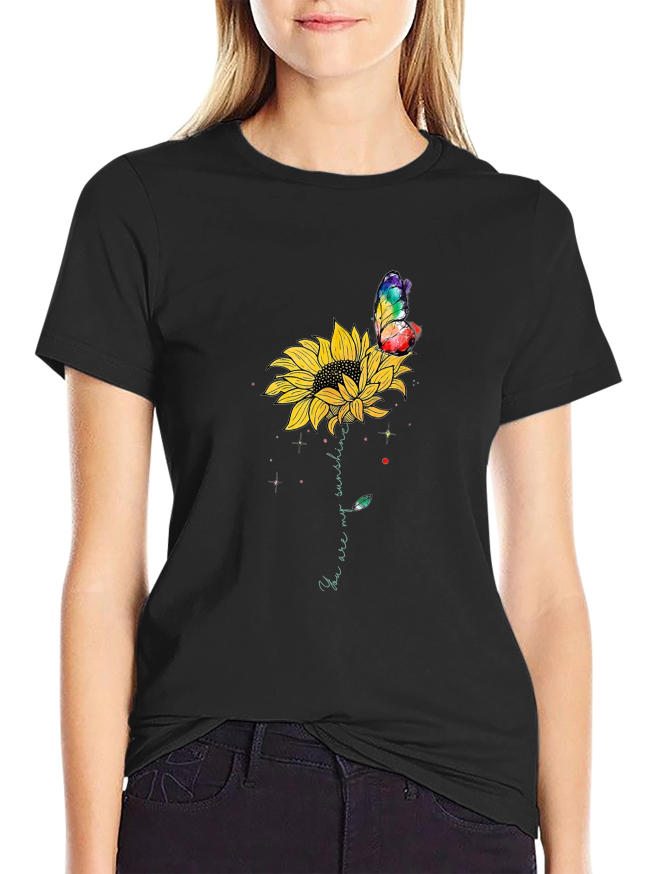 Sunflower Butterfly Graphic Tee - Mens Black T-Shirt