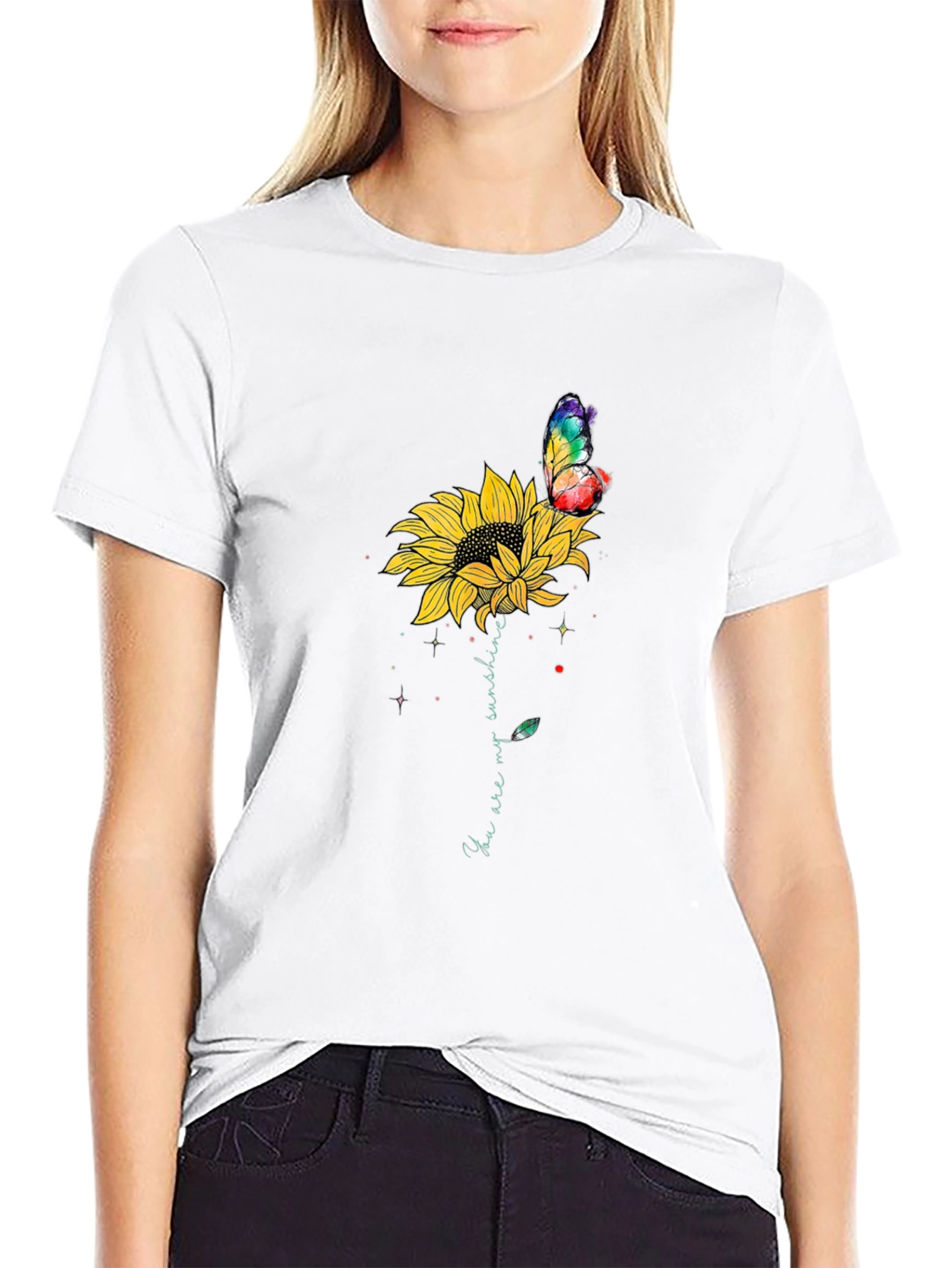 Sunflower Butterfly Graphic Tee - Mens Black T-Shirt