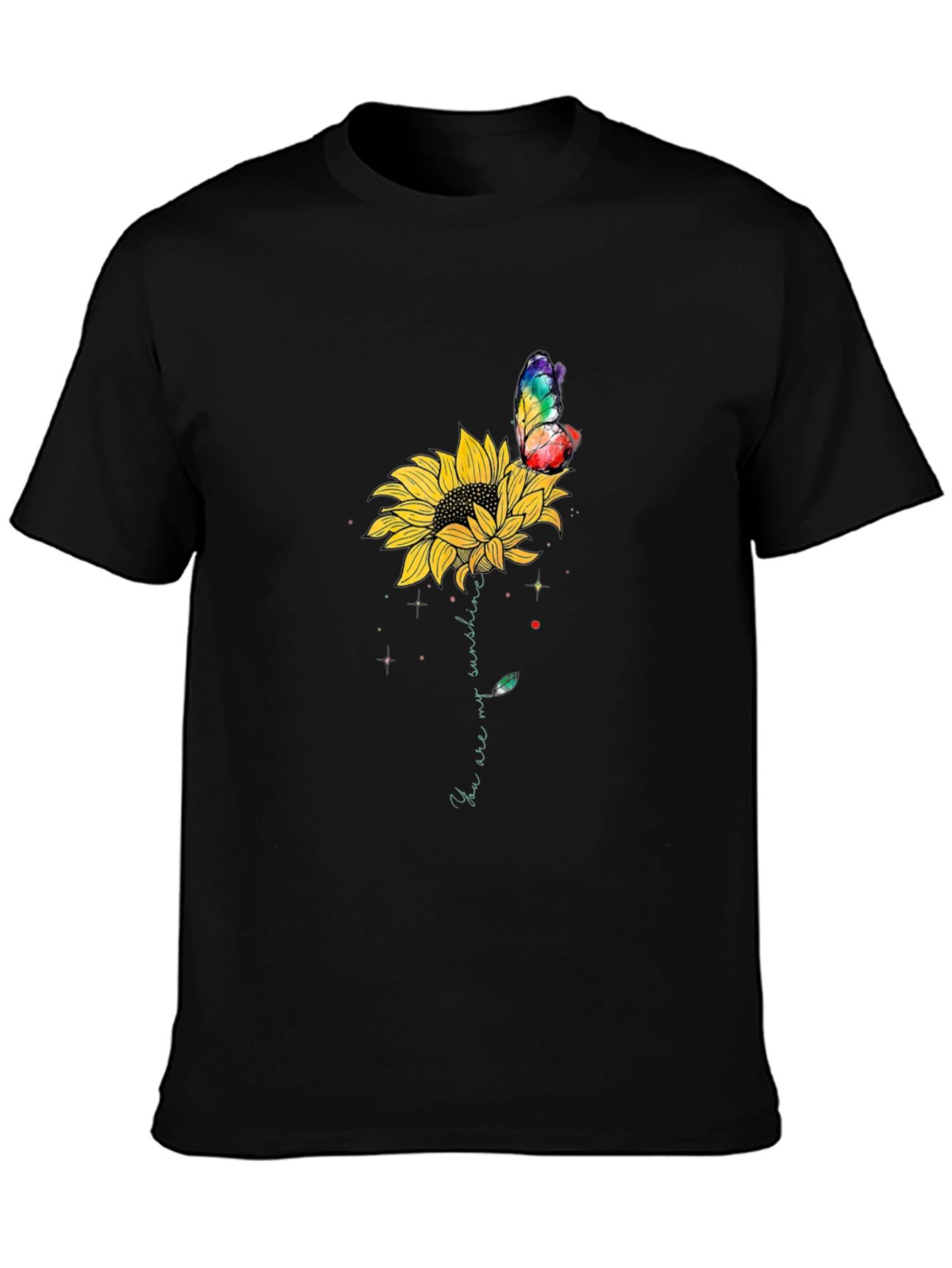 Sunflower Butterfly Graphic Tee - Mens Black T-Shirt