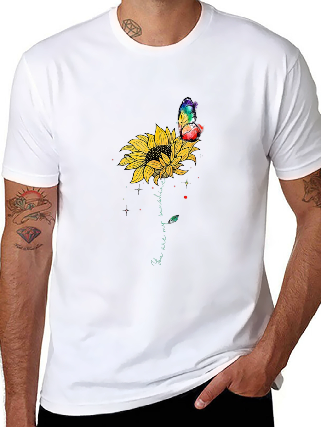Sunflower Butterfly Graphic Tee - Mens Black T-Shirt