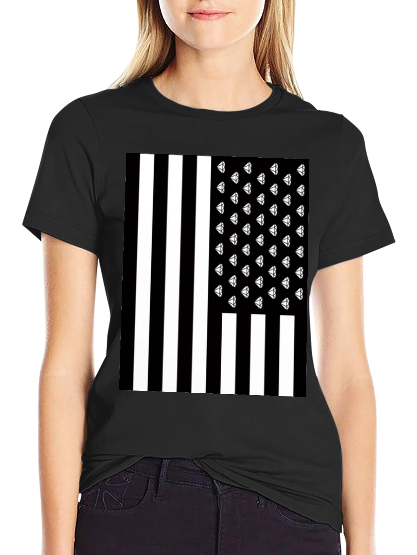 Diamonds & Stripes T-Shirt - Mens Black Tee