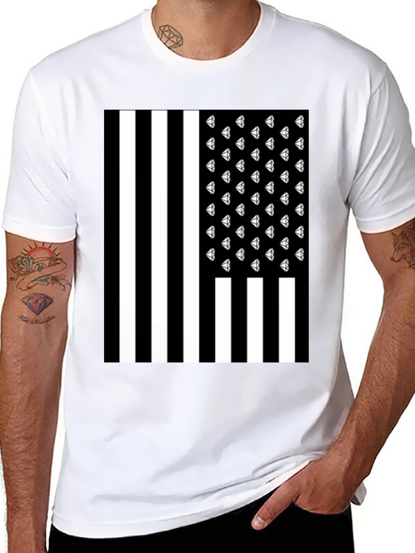 Diamonds & Stripes T-Shirt - Mens Black Tee