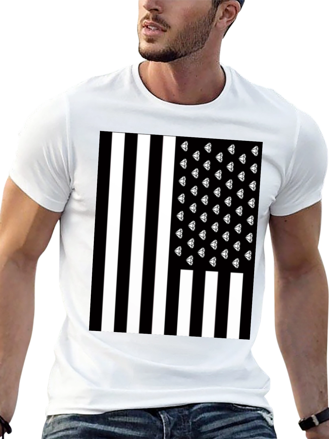Diamonds & Stripes T-Shirt - Mens Black Tee