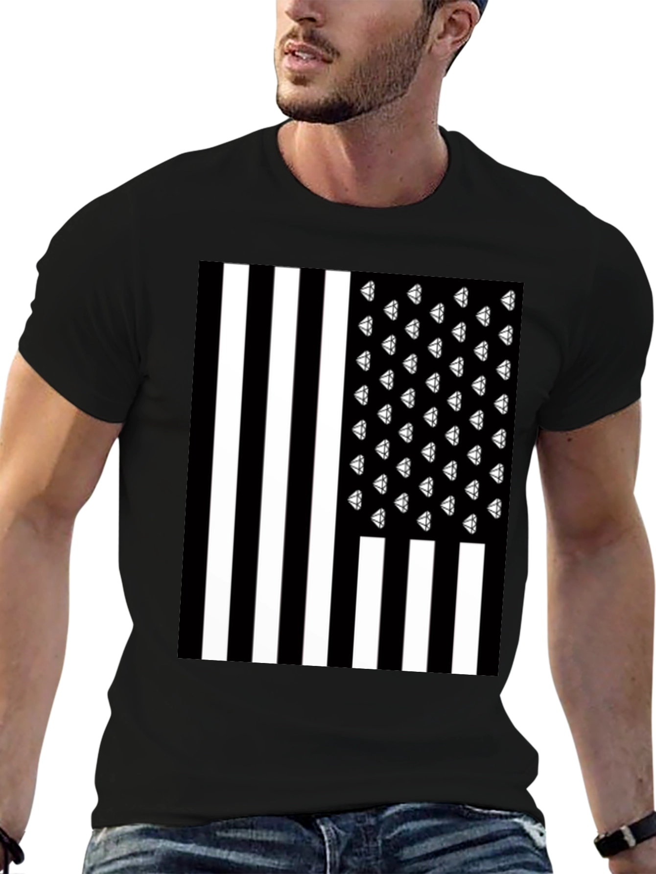 Diamonds & Stripes T-Shirt - Mens Black Tee