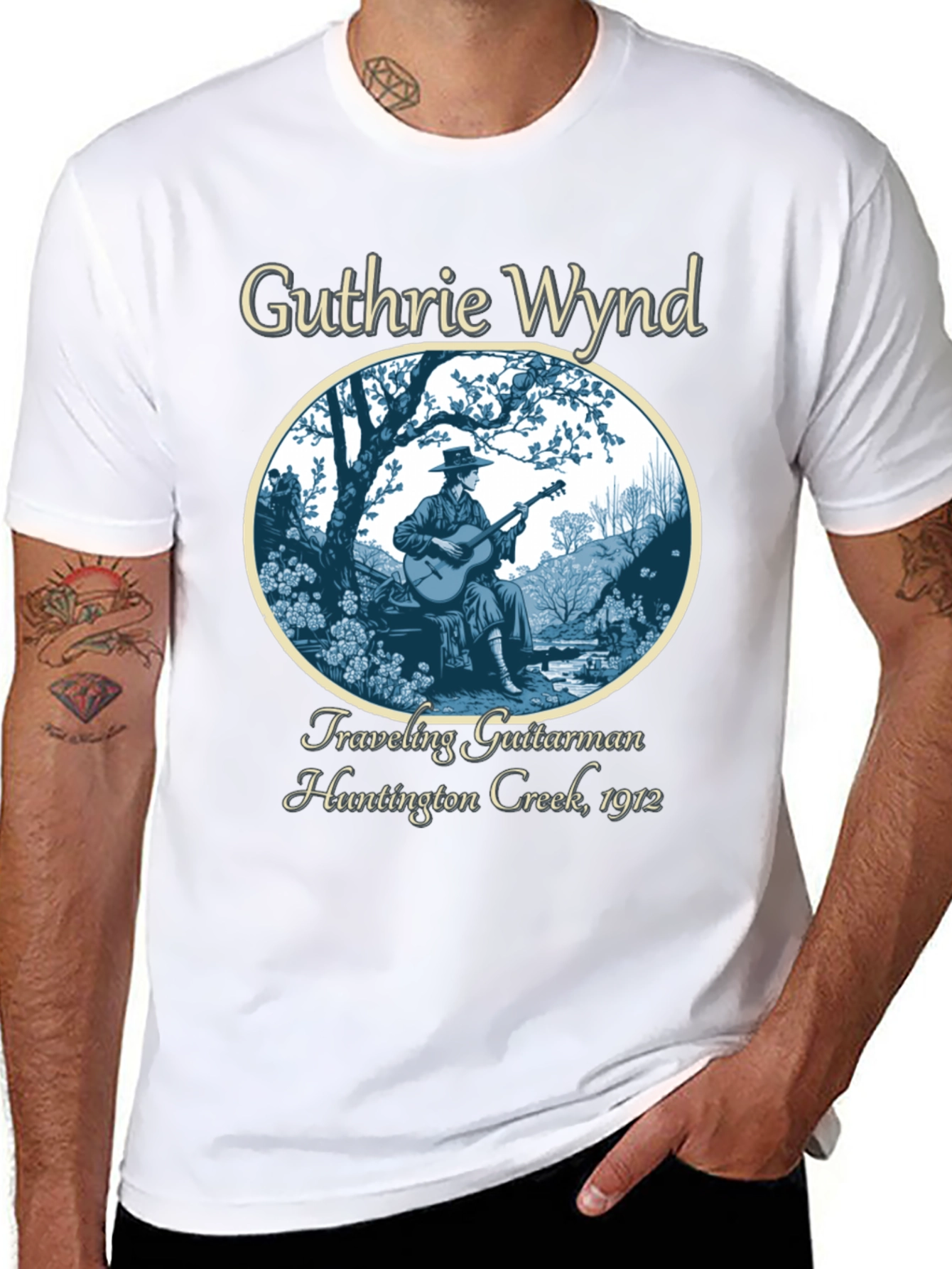 Guthrie Wynd Traveling Guitarman Black T-Shirt