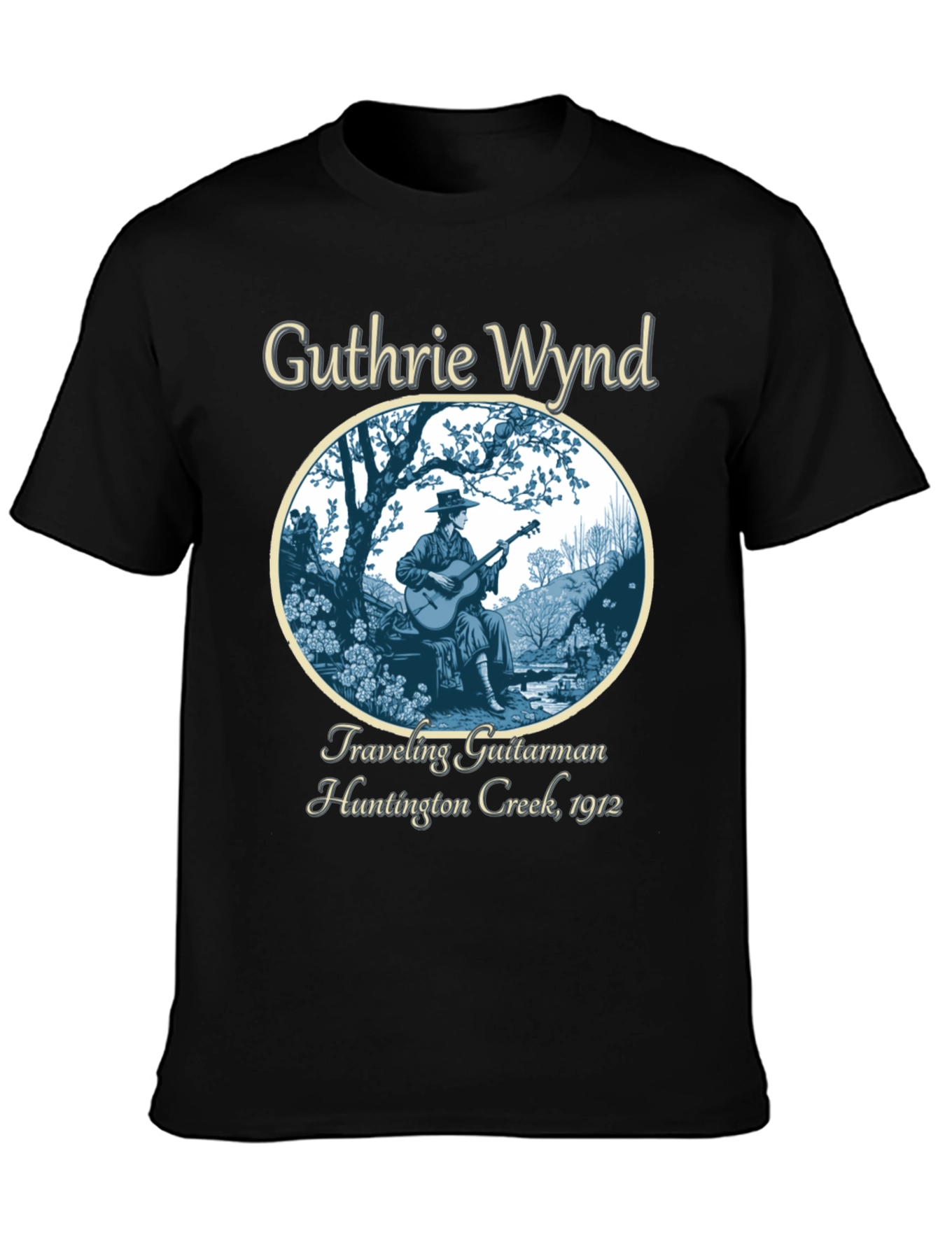 Guthrie Wynd Traveling Guitarman Black T-Shirt