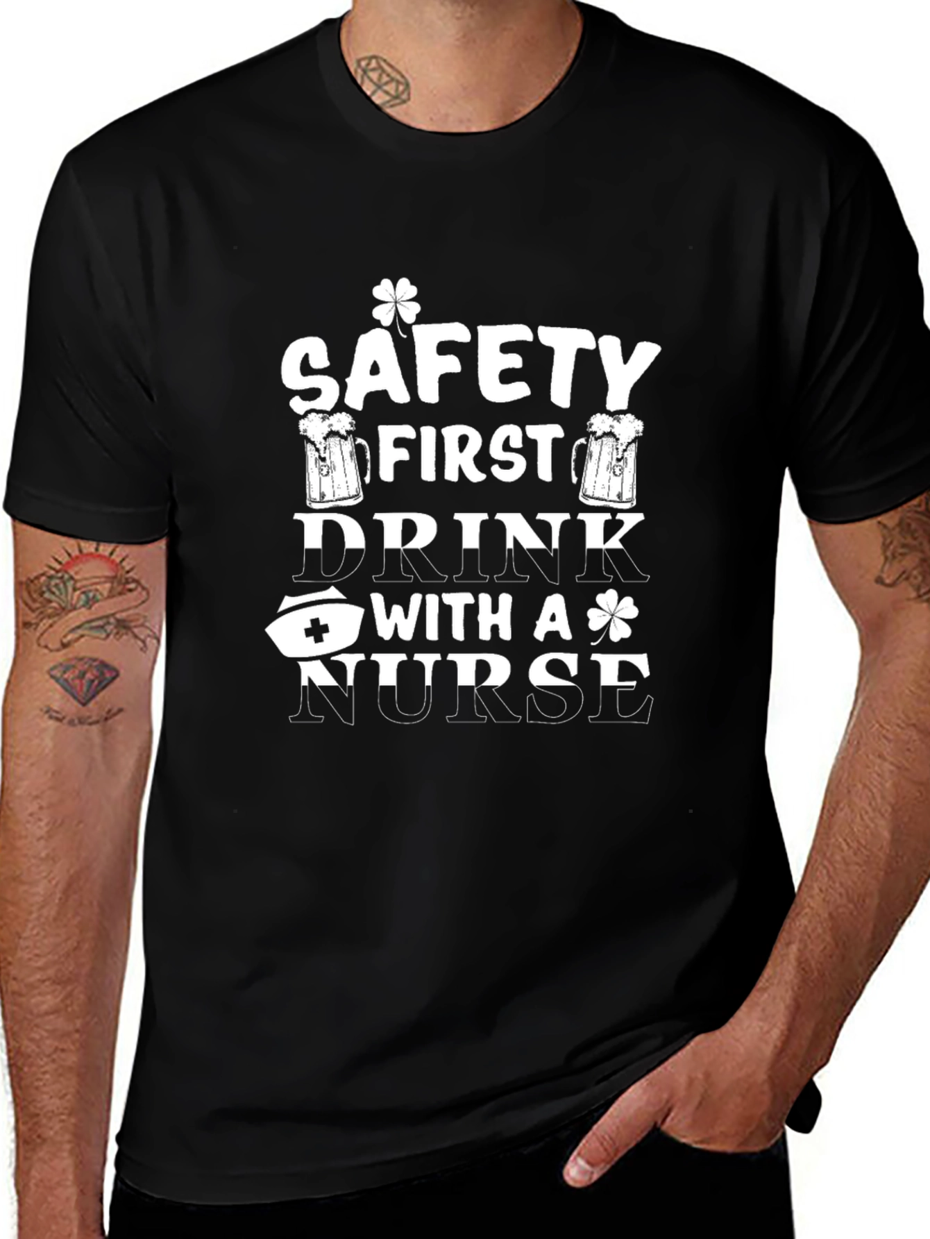 Safety First Drink With A Nurse Black Graphic Tee