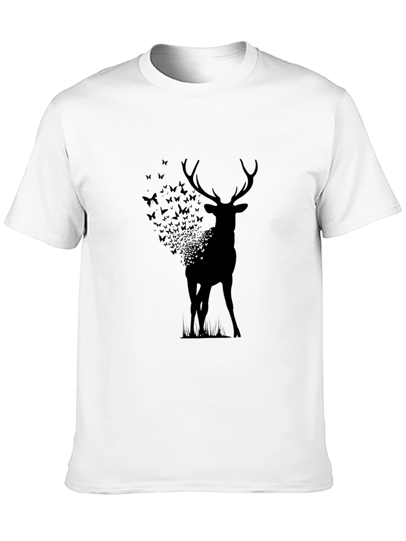 Deer Butterfly Silhouette Graphic Tee - Black