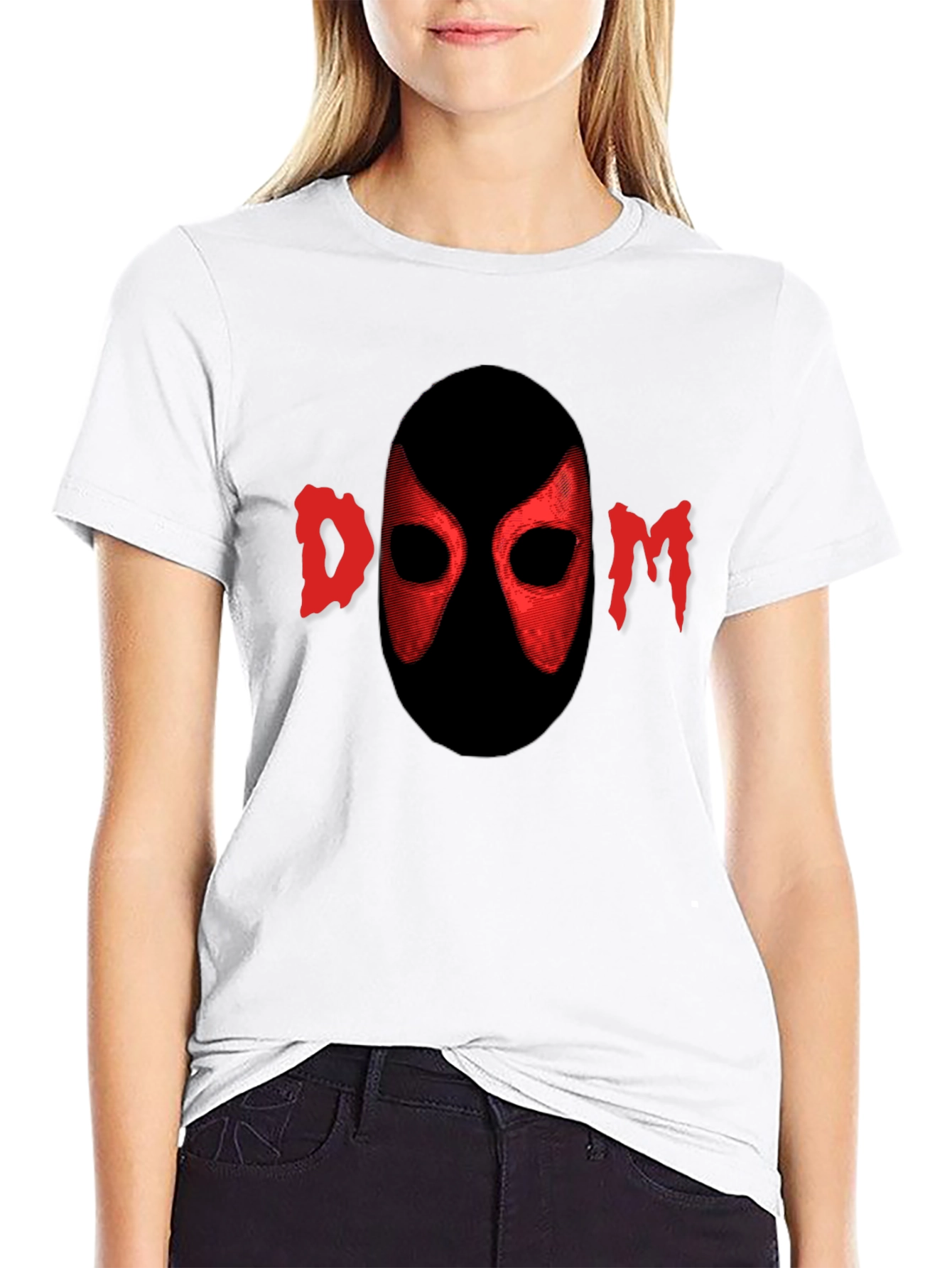 Red DOOM Mask Graphic Black T-Shirt