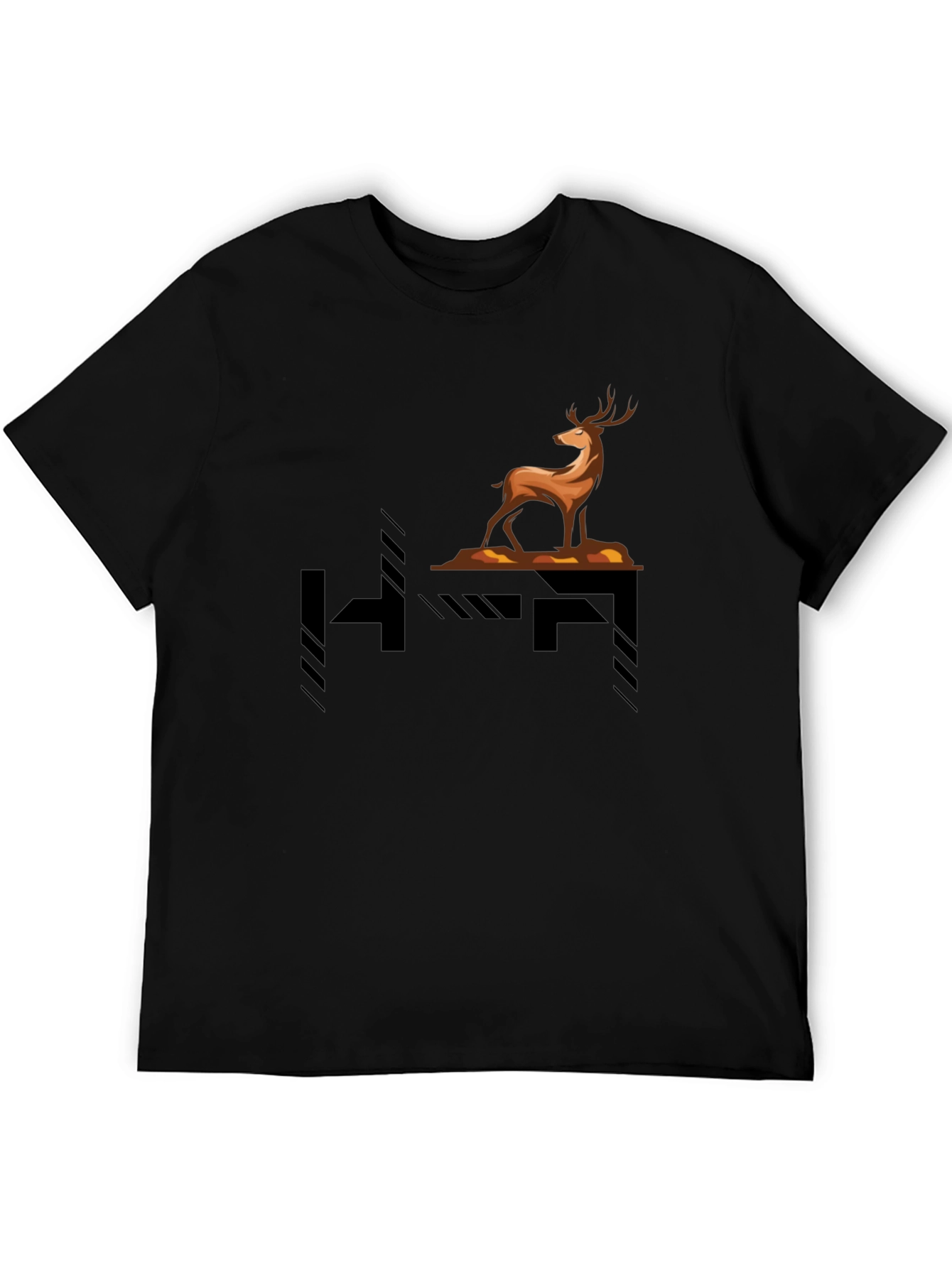 Stylish Deer Graphic Black T-Shirt