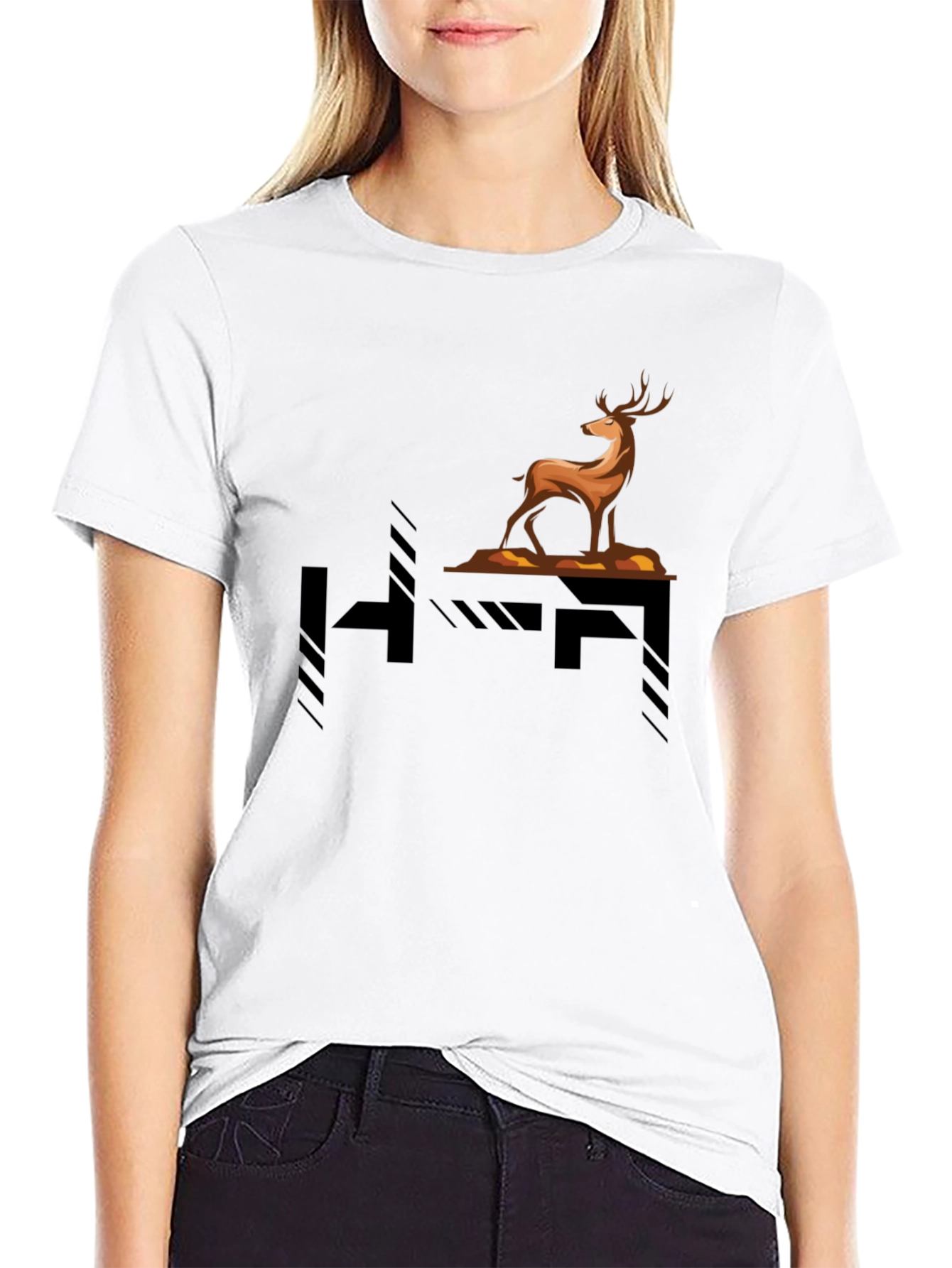 Stylish Deer Graphic Black T-Shirt