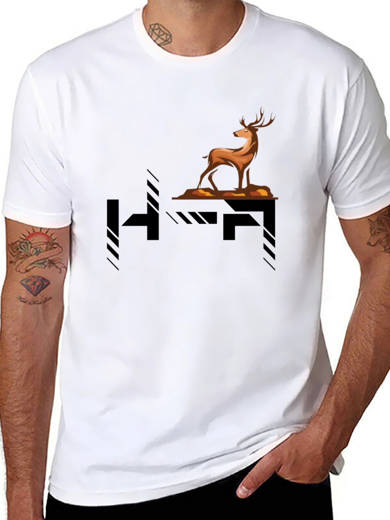 Stylish Deer Graphic Black T-Shirt