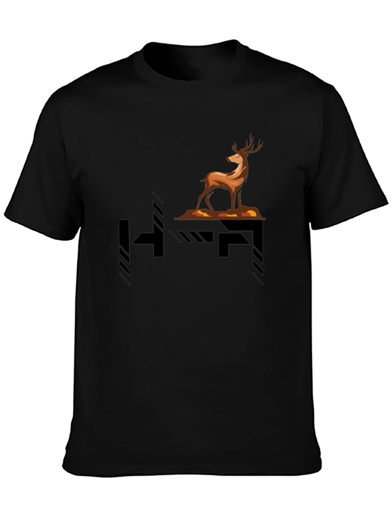 Stylish Deer Graphic Black T-Shirt