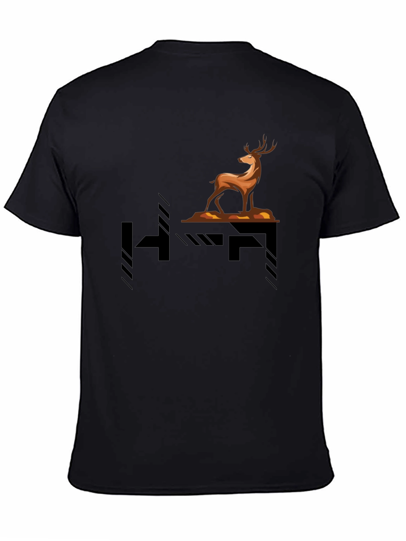 Stylish Deer Graphic Black T-Shirt