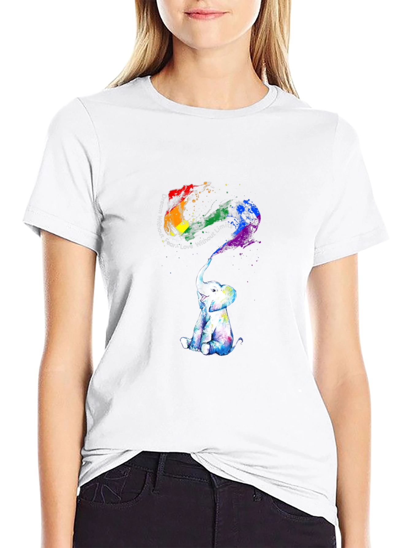 Rainbow Elephant Graphic Tee - Dream Without Fear