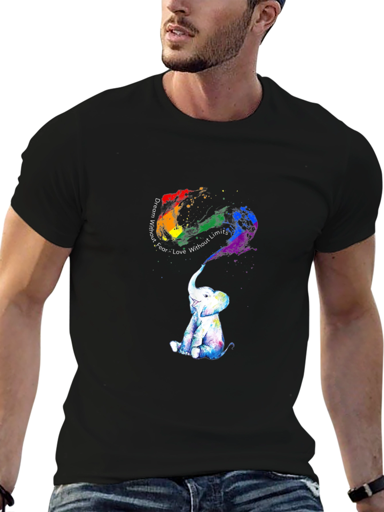 Rainbow Elephant Graphic Tee - Dream Without Fear