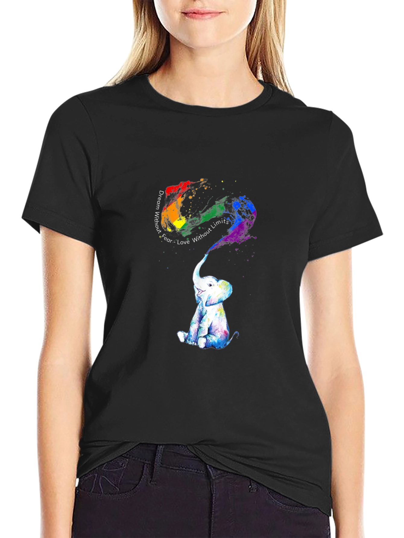 Rainbow Elephant Graphic Tee - Dream Without Fear