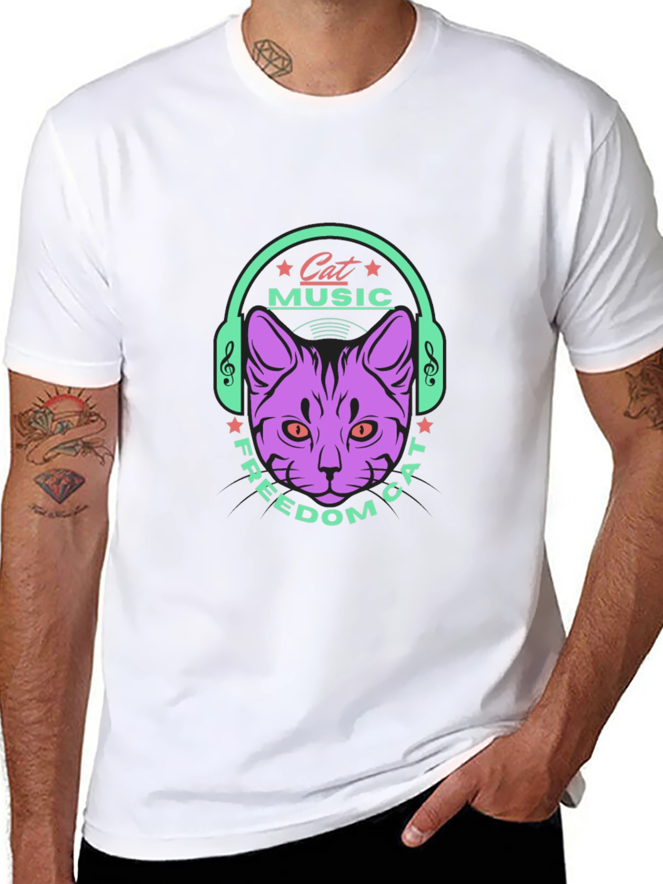 Cat Music Freedom T-Shirt - Stylish Black Tee