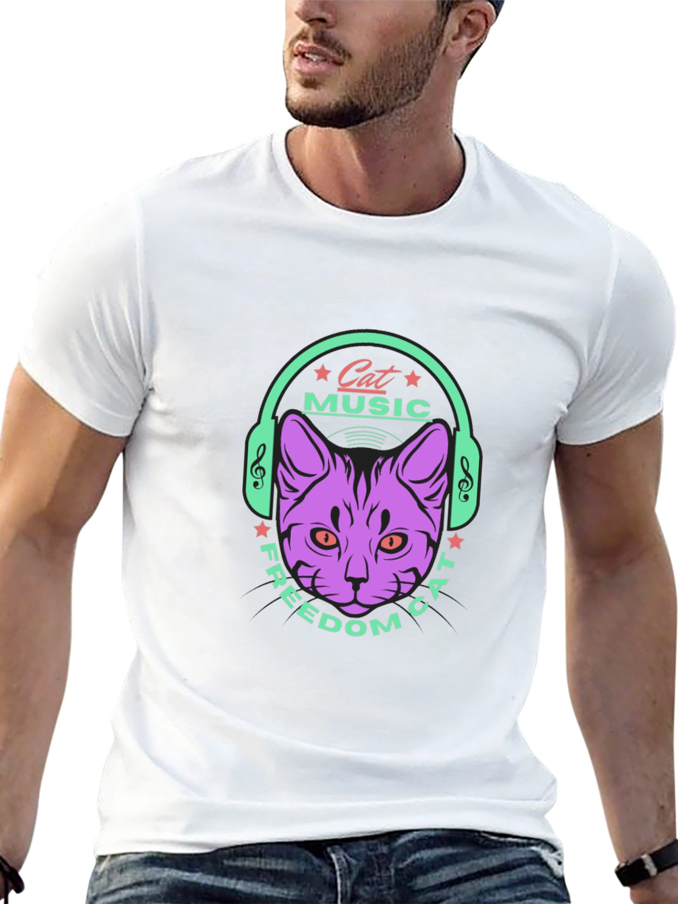 Cat Music Freedom T-Shirt - Stylish Black Tee