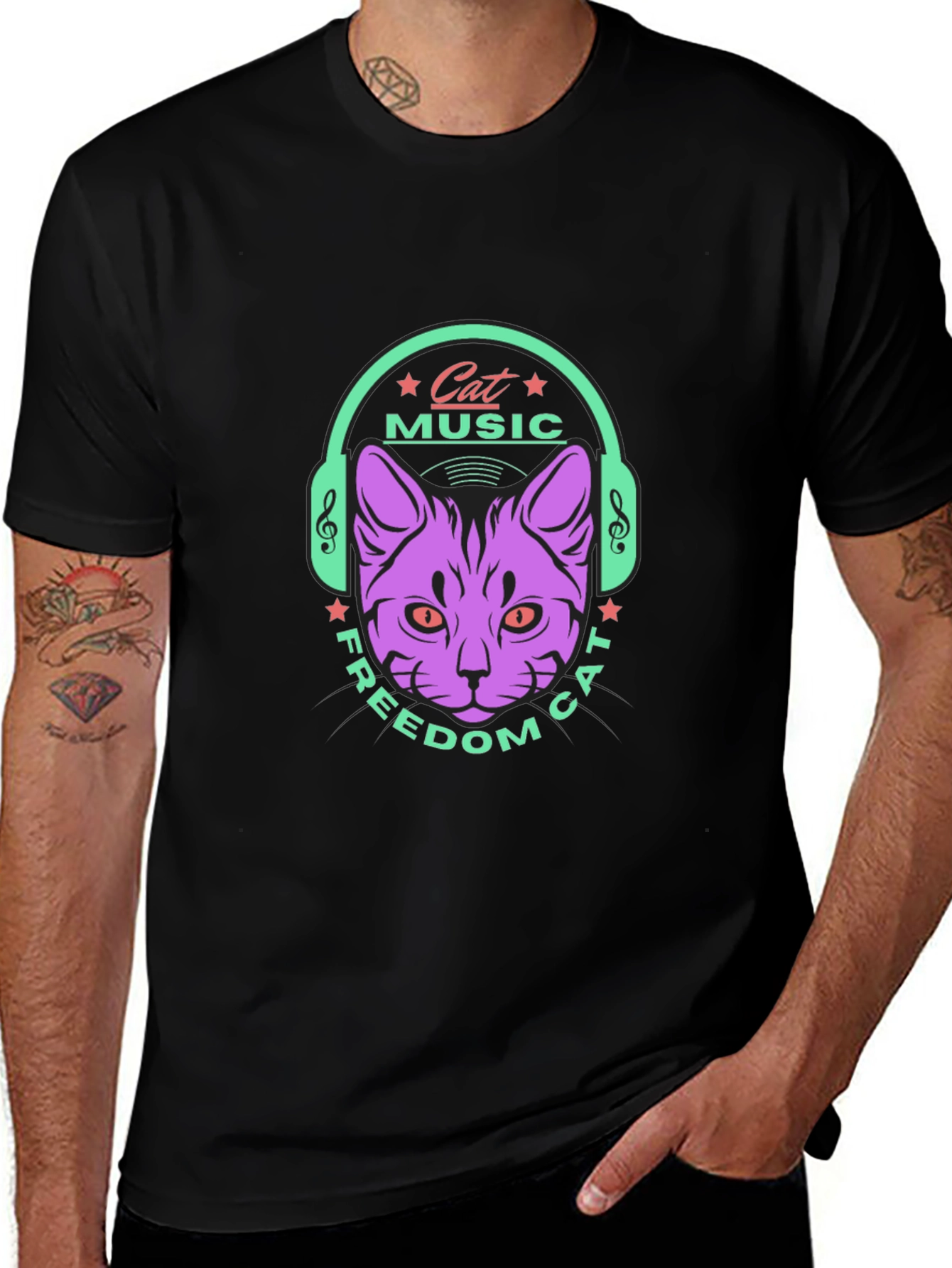 Cat Music Freedom T-Shirt - Stylish Black Tee