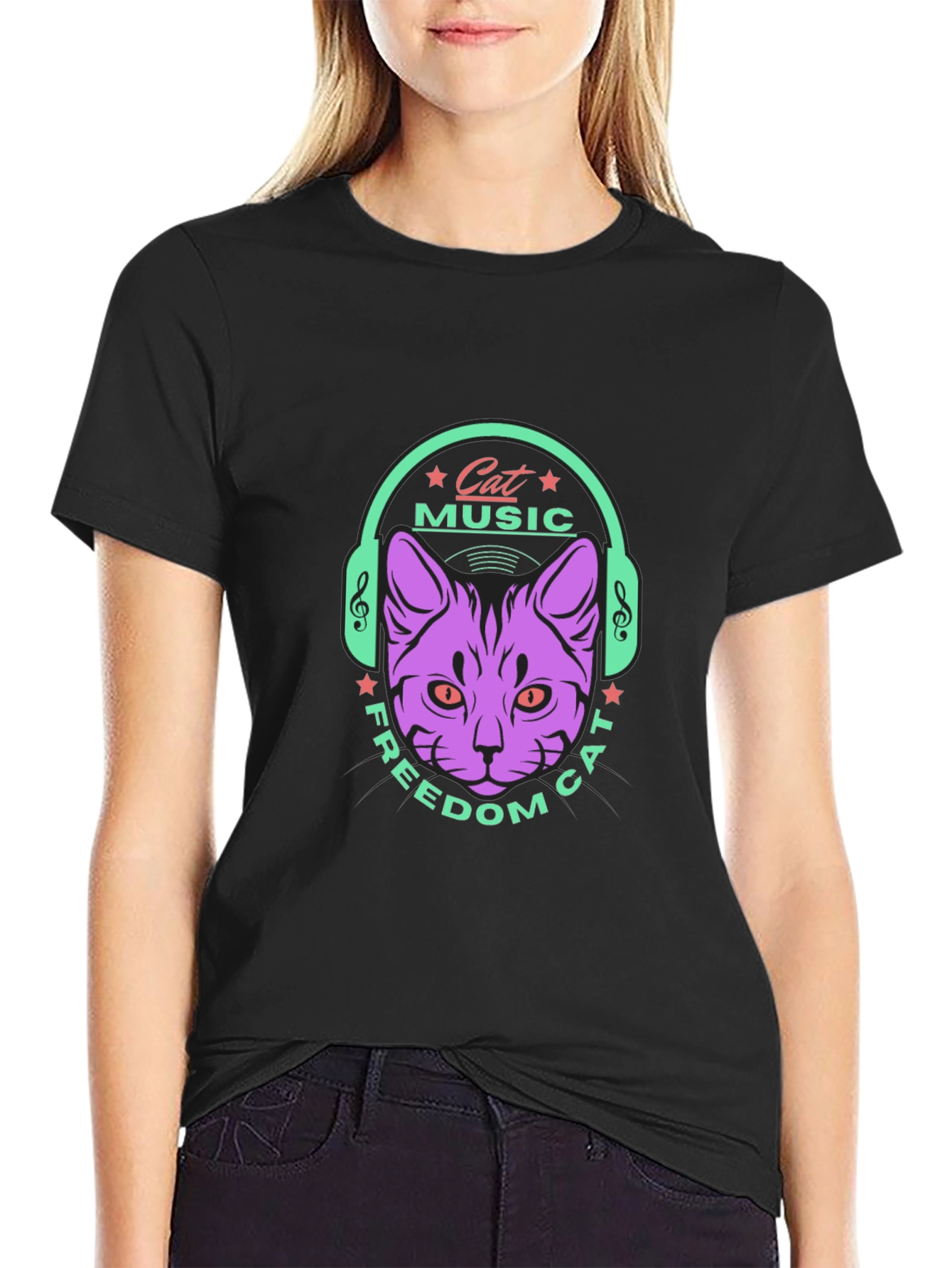 Cat Music Freedom T-Shirt - Stylish Black Tee