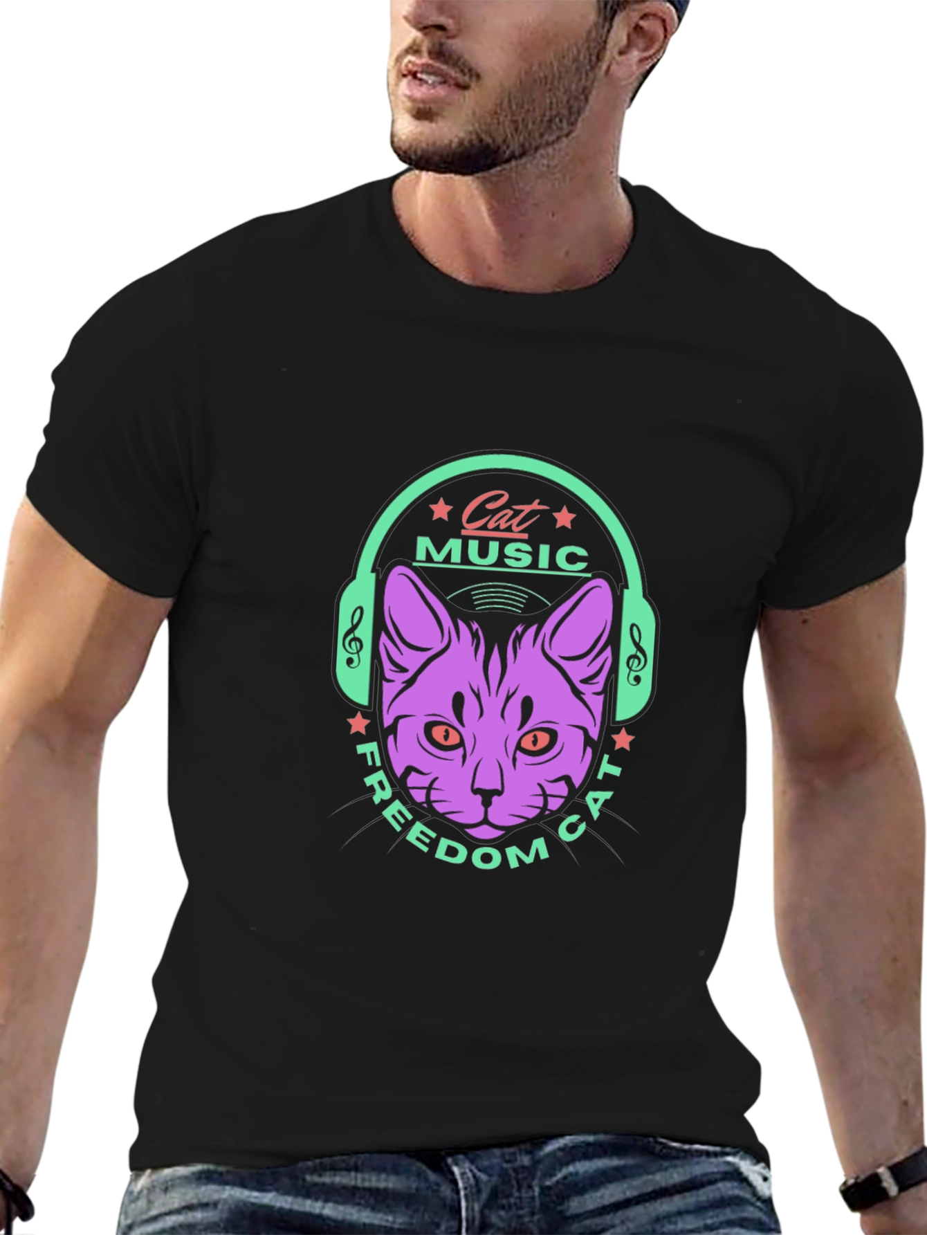 Cat Music Freedom T-Shirt - Stylish Black Tee