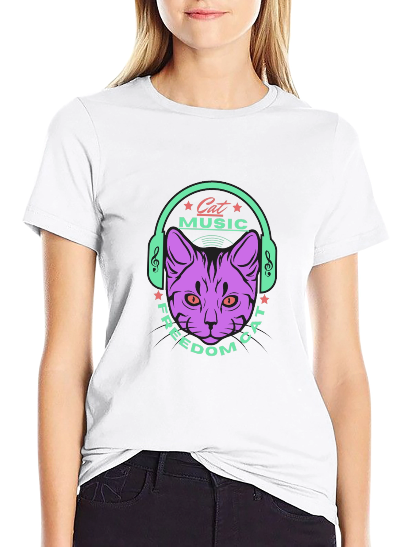 Cat Music Freedom T-Shirt - Stylish Black Tee