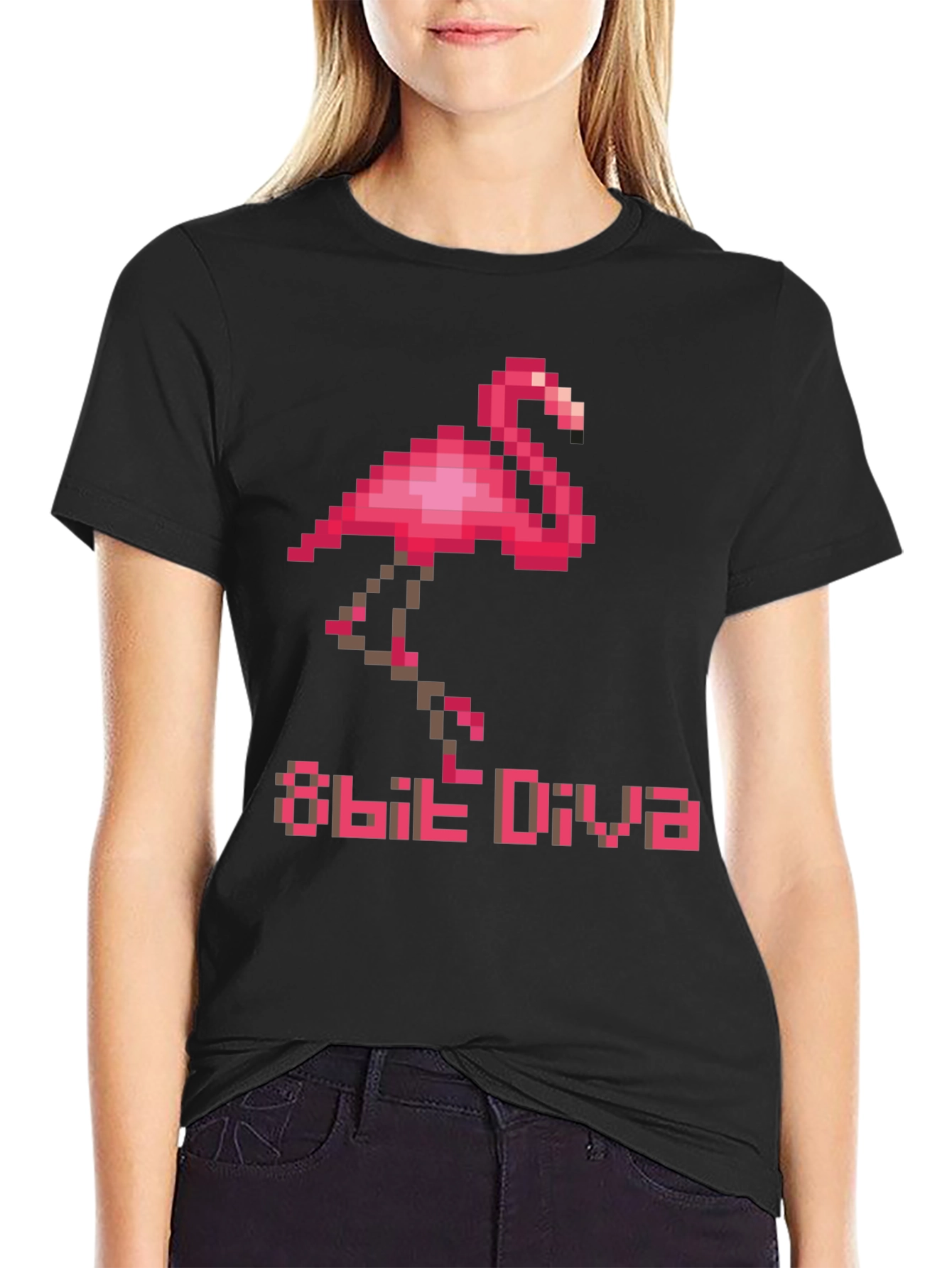 8-Bit Diva Flamingo T-Shirt - Retro Pixel Art