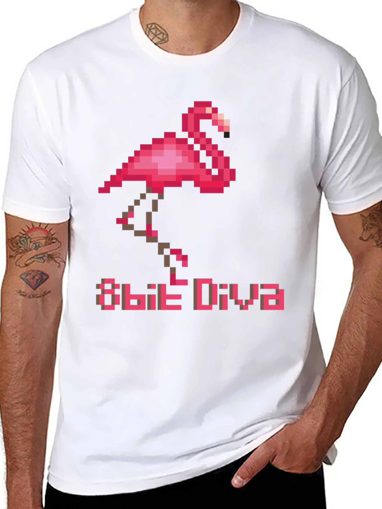 8-Bit Diva Flamingo T-Shirt - Retro Pixel Art