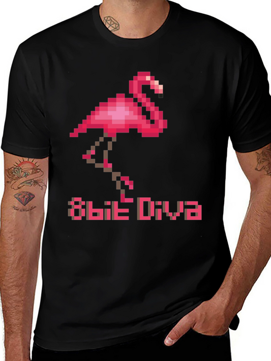 8-Bit Diva Flamingo T-Shirt - Retro Pixel Art