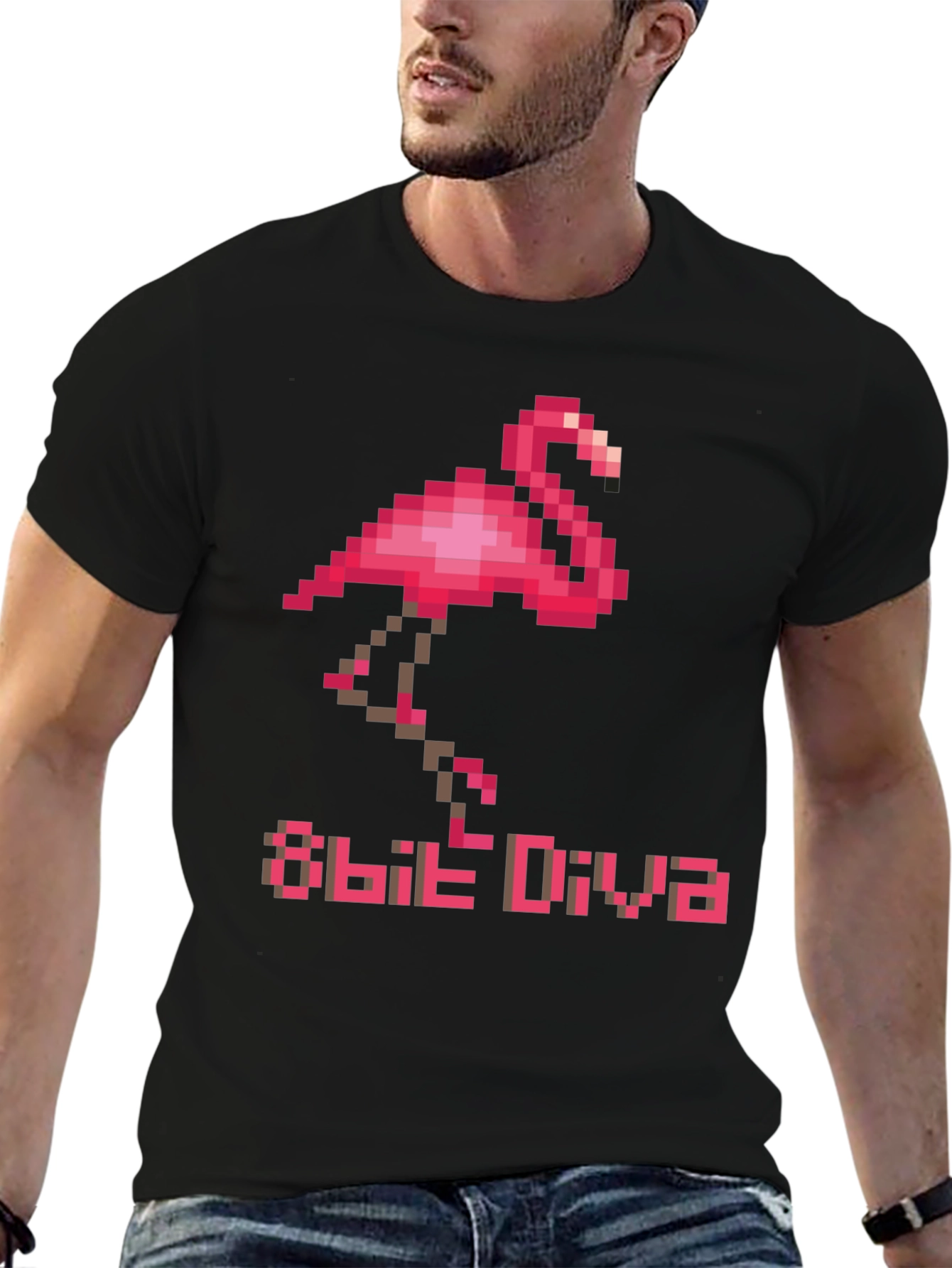 8-Bit Diva Flamingo T-Shirt - Retro Pixel Art